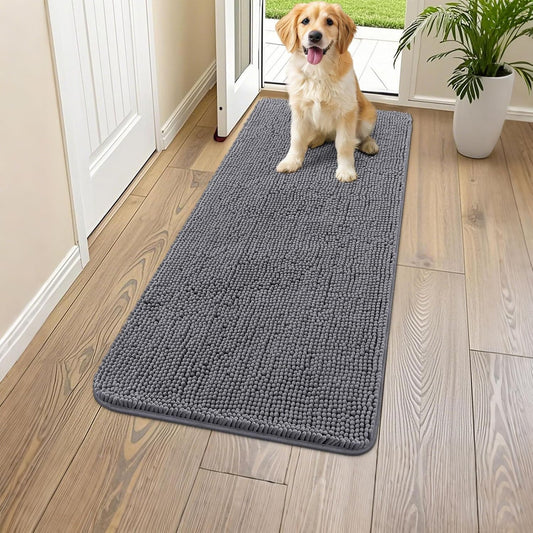 Smiry Dog Door Mat for Muddy Paws 47x24, Absorbs Moisture and Dirt Doormat, Non-Slip Washable Quick Dry Chenille Front Door Mat Indoor Entrance, Entryway Carpet for Inside Floor, Dark Grey