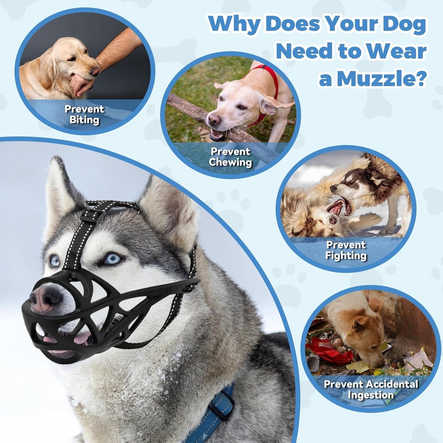 Dog Muzzle for Large Dogs, Breathable Basket Muzzles for Small, Medium and X-Large Aggressive Dog, Allows Panting Drinking, Suitable for Grooming Trimming Training (Black, XL)