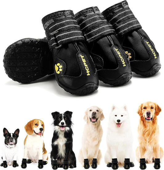 Hcpet Dog Shoes, Dog Boots for Large Dogs, Waterproof Dog Booties Paw Protector for Summer Hot Pavement, Winter Snowy Day, Outdoor Walking, Indoor Hardfloors Anti Slip Sole Black Size 6