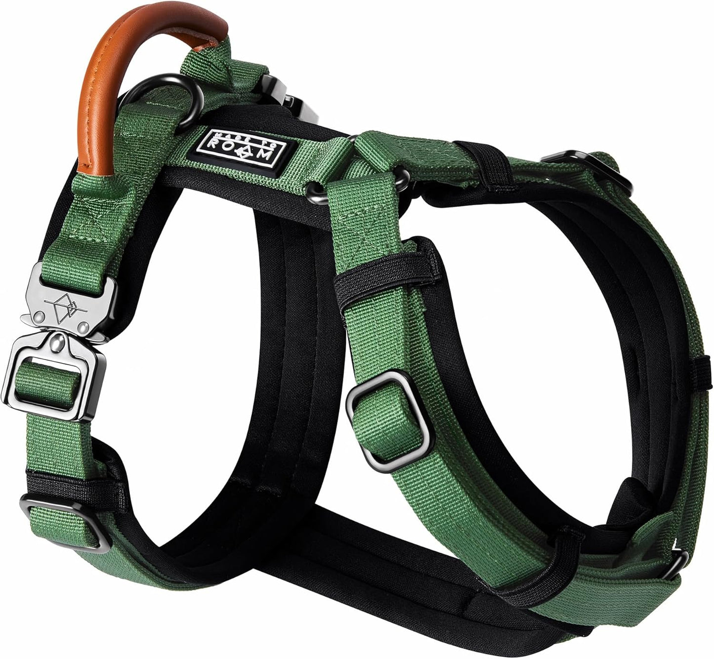 MADE TO ROAM Premium Explorer Harness - Y-Shaped Dog Harness with Adjustable Durable Nylon, Soft Padding, Metal Buckles and Leather Handle for Small, Medium, Large Dogs (Oregon Haze, Size 3)