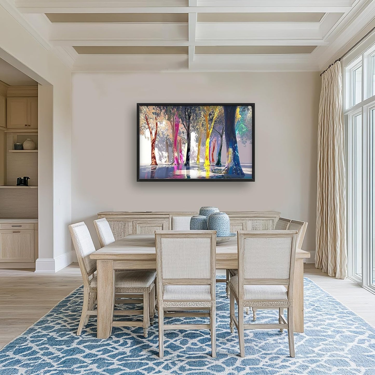 Framed Large Trees Wall Art for Living Room, Oversized Abstract Forest Wall Decor Colorful Nature Canvas Painting Modern Artwork Home Decoration for Living Room Bedroom Dining Room Office 36"x24"