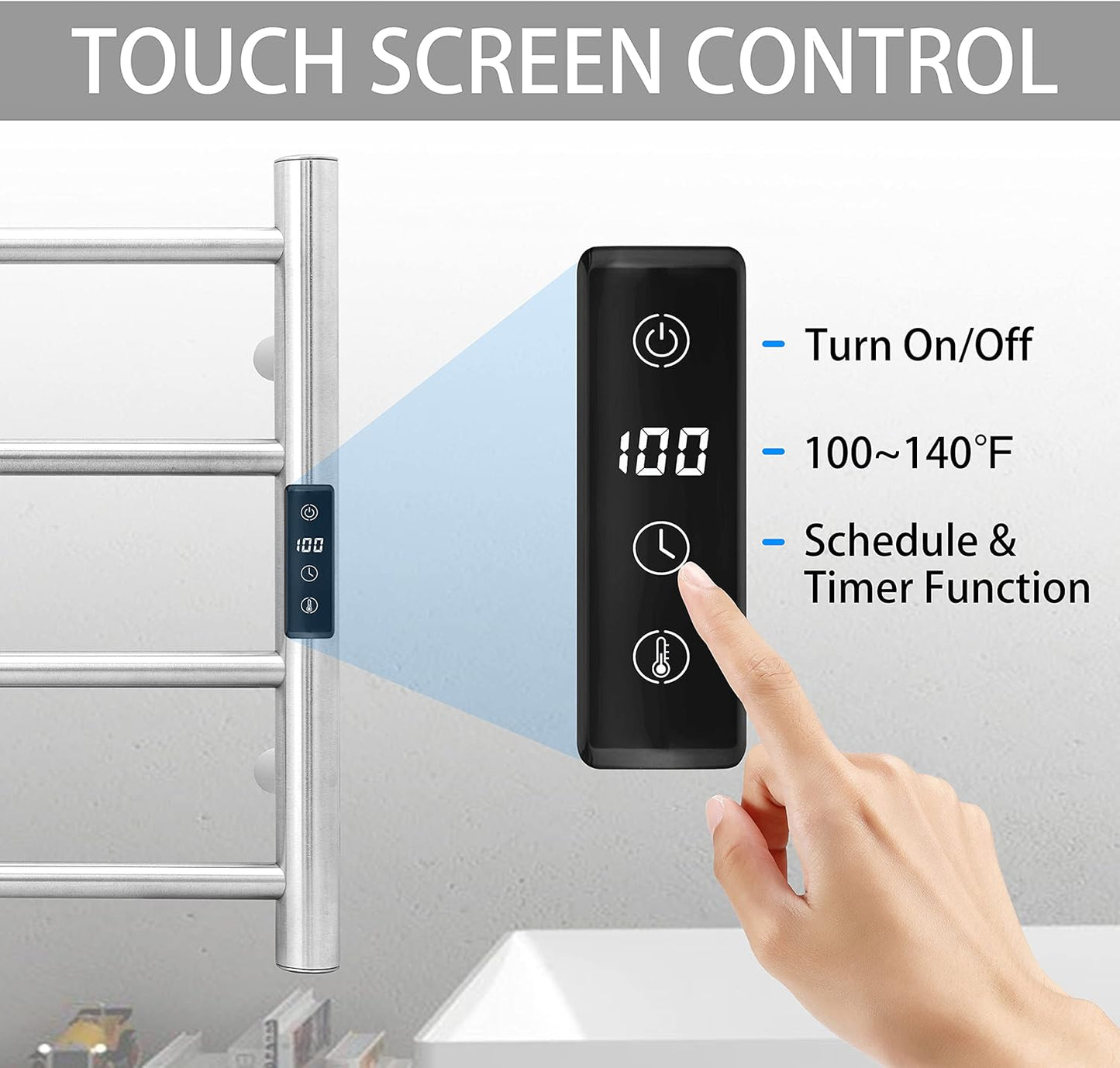 KEG Smart WiFi Towel Warmer Wall Mounted with Built-in Timer and Temperature Adjust Control, 4 Bars Electric Stainless Steel Heated Towel Racks for Bathroom Polish Chrome