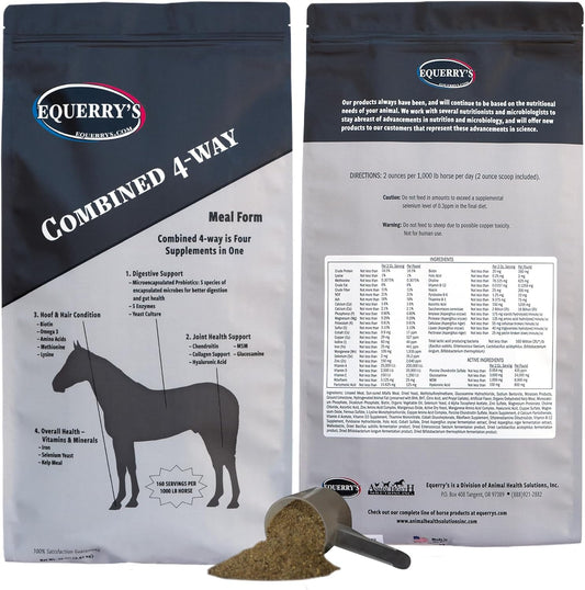 Equerry's Combined RX 4 Way | Equine Nutritional Support | Complete Formula | Digestive and Joint Support | Hoof & Hair | Probiotics Vitamins & Minerals 160 Feedings, 20lb.