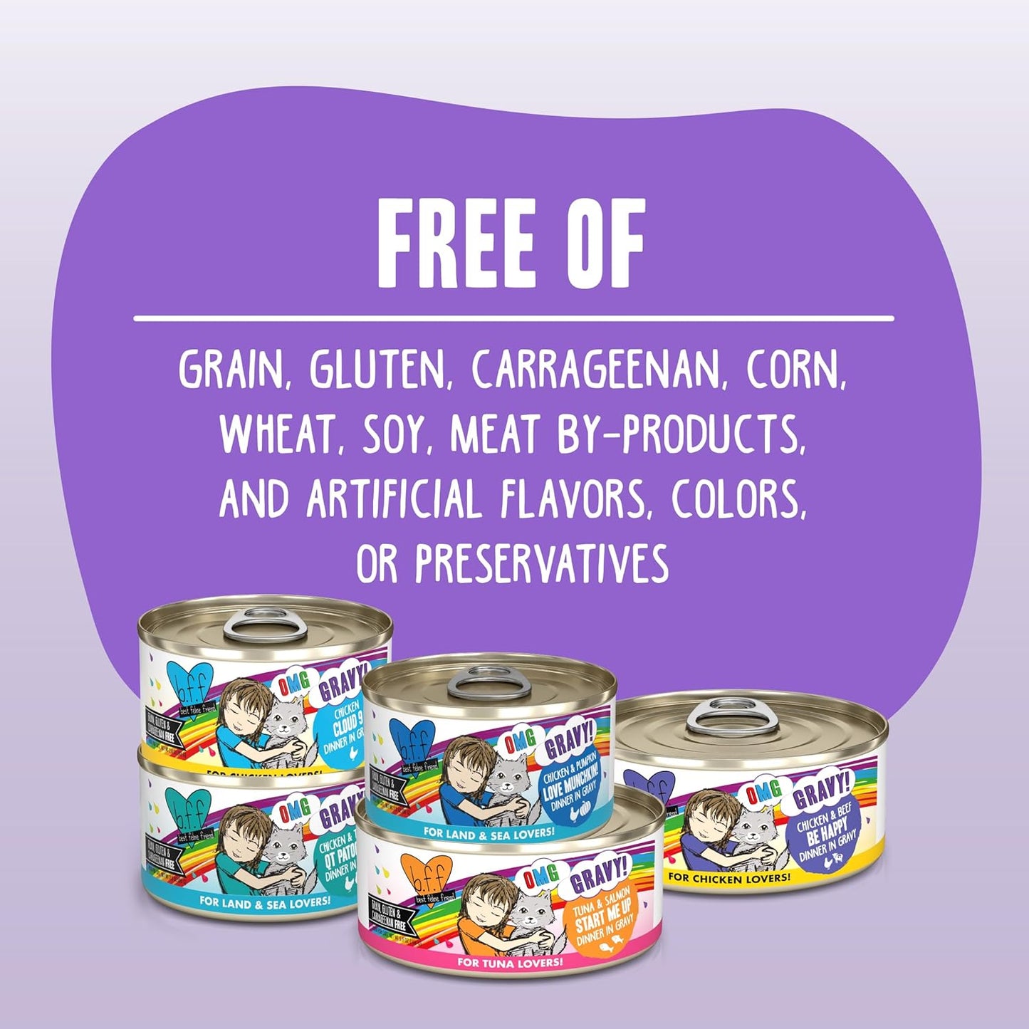 Weruva B.F.F. OMG - Best Feline Friend Oh My Gravy!, Lots-O-Luck! with Duck & Tuna in Gravy Cat Food, 5.5oz Can (Pack of 8)