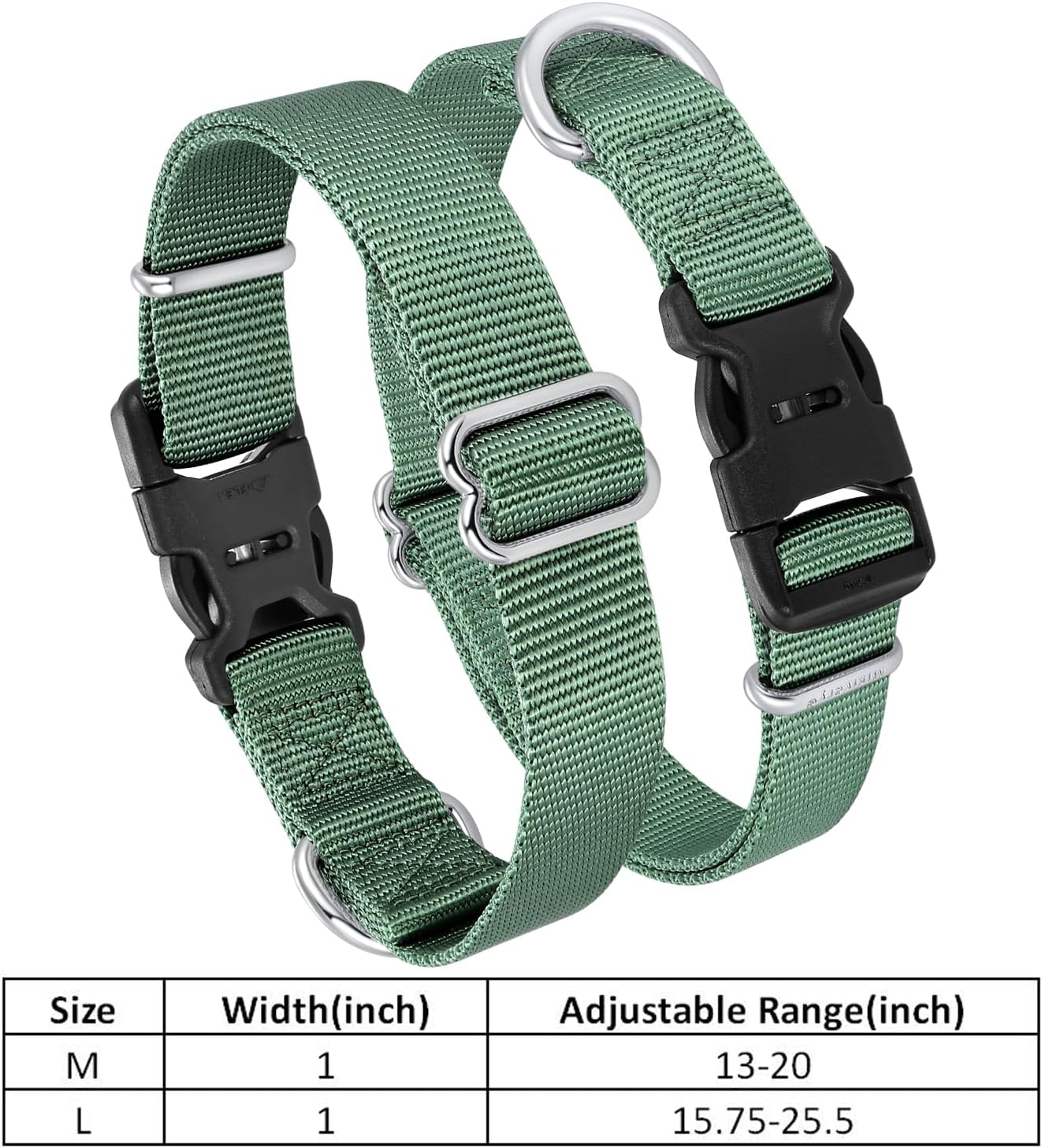 Mikivery Nylon Dog Collar with Quick Release Buckle Soft Adjustable Sturdy for Small Medium Large Dogs Emerald,L