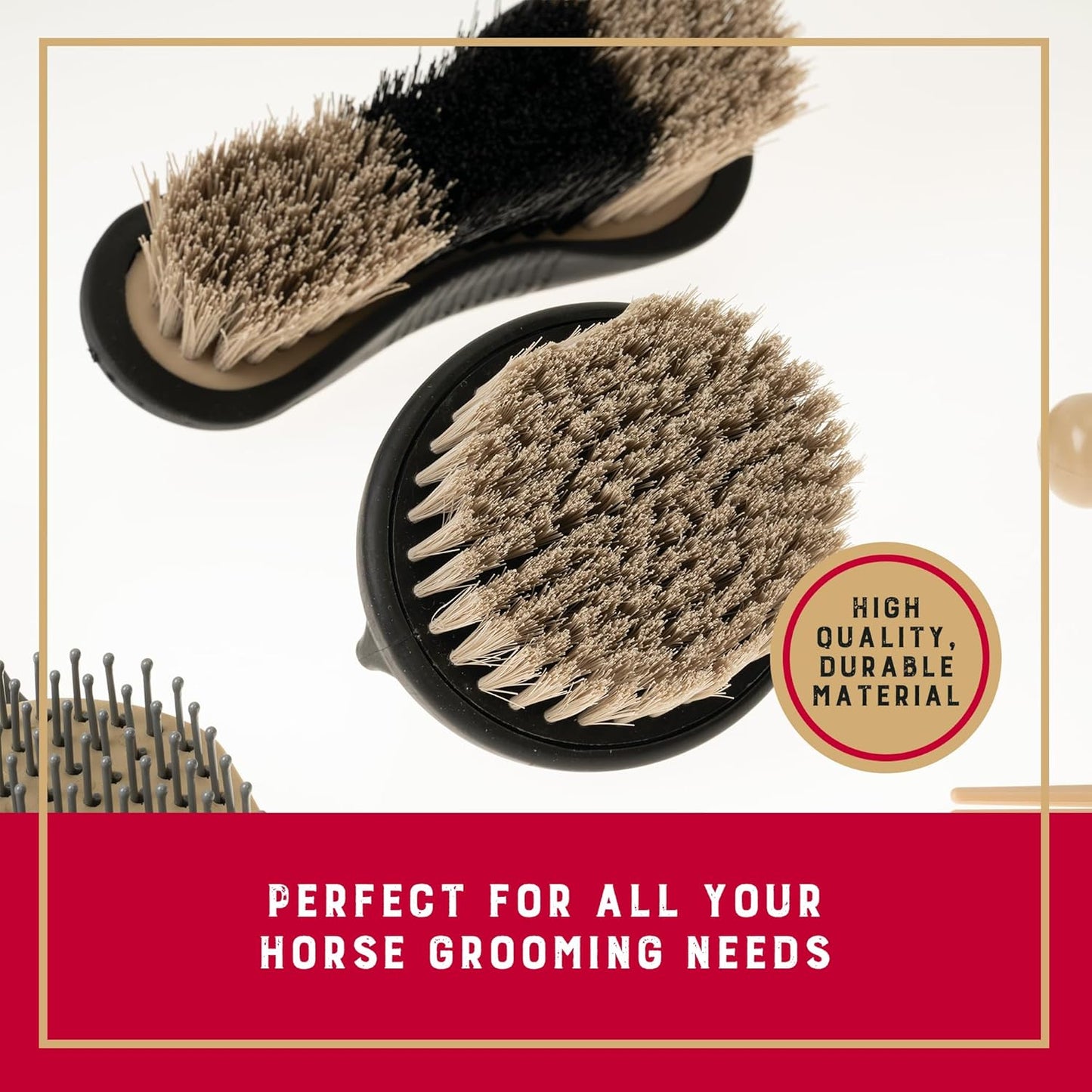 Weaver Equine 6-Piece Horse Grooming Kit, Ergonomic Gentle Horse Care Kit, Equestrian Supplies for Bathing Support, Detangling, and More, Black/Tan
