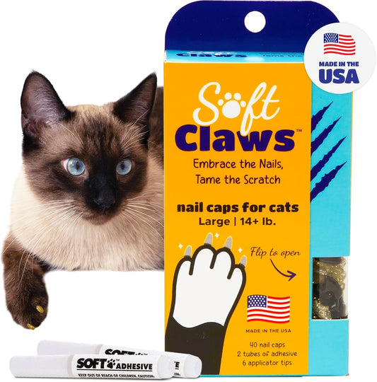 Soft Claws Cat Nail Caps for Large Cats – (40 Caps, Black & Gold) - Made in USA - Veterinarian-Developed | Protects Furniture & Skin - Easy to Apply, Long-Lasting Anti-Scratch Soft Cat Claw Covers