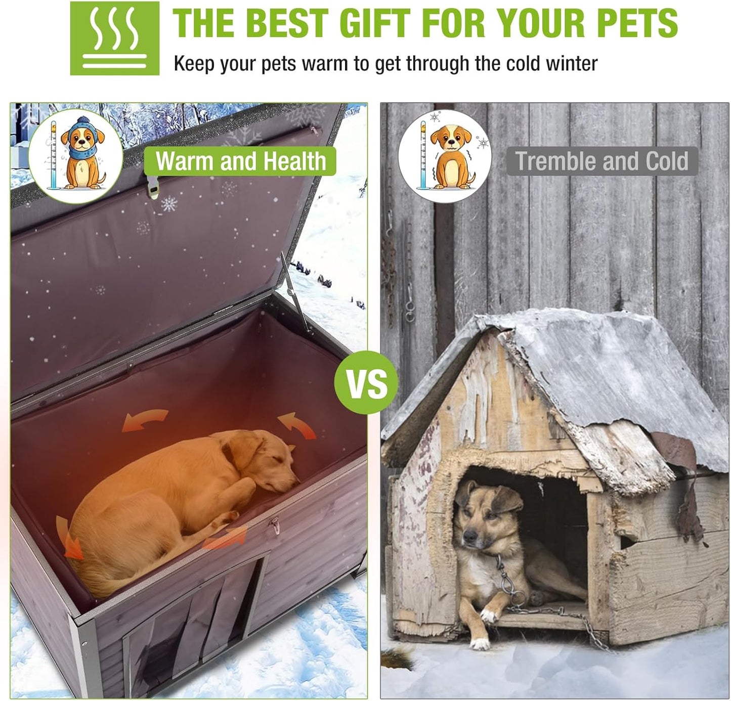 GUTINNEEN Dog House Insulated Outdoor Dog Kennel with Liner for Winter Large