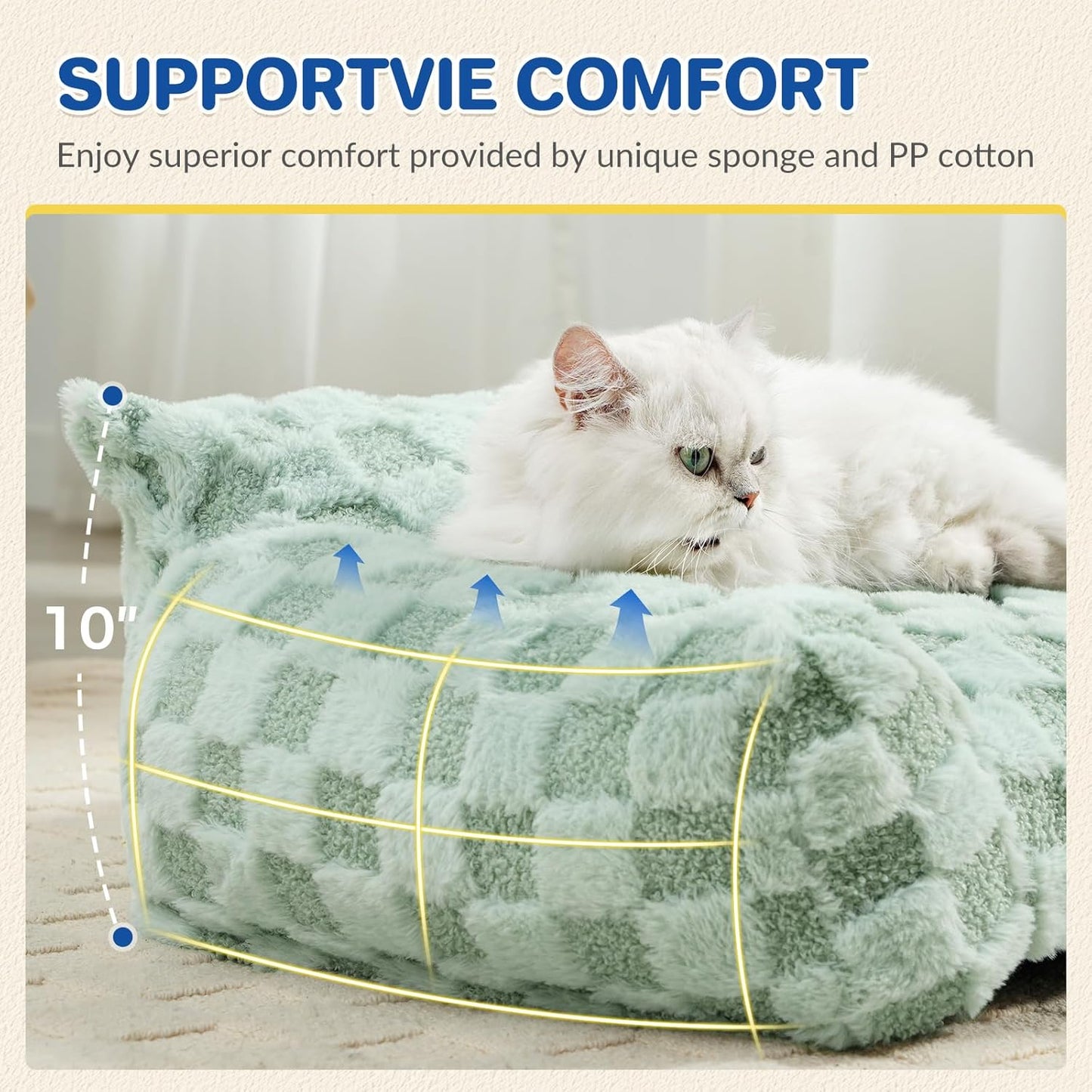 Cat Bed Cats Couch for Puppy and Kitten, Fluffy Pet Couch Small Dog Sofa Bed, Supportive Cat Sofa for Indoor Cats, Washable Cover & Non-Slip, 26 inch, Green