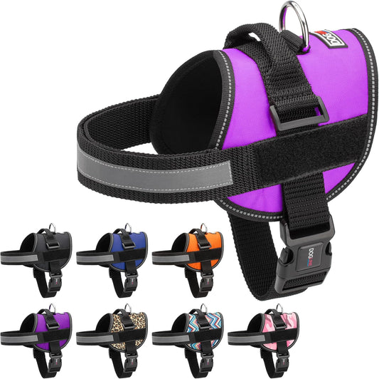 Dogline Dog Harness, Reflective No-Pull Adjustable Vest with Handle for Walking, Training, Breathable, No - Choke Harness for Small, Medium or Large Dogs Room for Patches Girth 15 to 18 in Purple