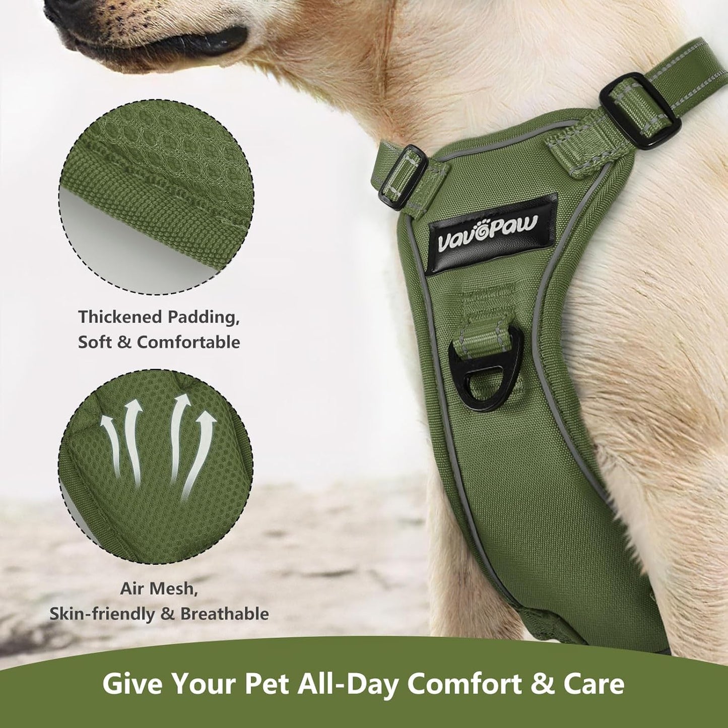 Dog Seat Belt Harness for Car, Dog Car Harness Adjustable Mesh Breathable & Dogs Seatbelt Safety Tether with Elastic Bungee for Small Medium Large Pets(Army Green, XL)