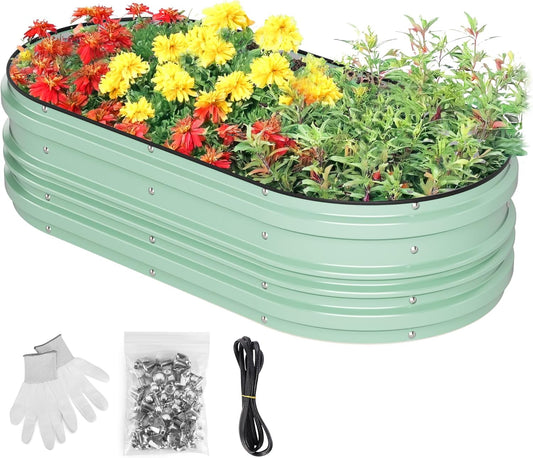 WORKPRO 4x2x1ft Galvanized Raised Garden Bed Set, Rust & Corrosion Protection, Easy Assembly, Safe Edge, Ideal for Vegetables & Flowers, Green