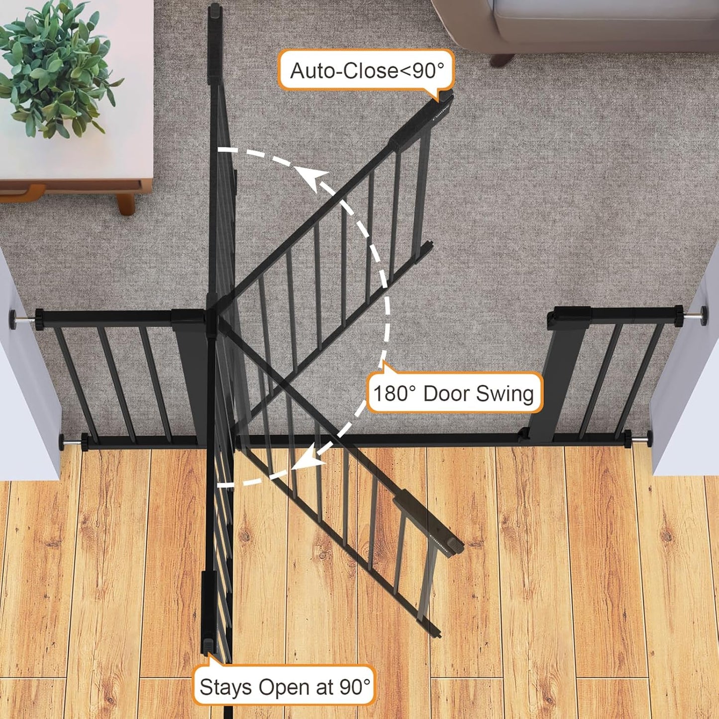 Cumbor 36" Extra Tall Baby Gate for Dogs and Kids with Wide 2-Way Door, 29.7"- 46" Width, and Auto Close Personal Safety for Babies and Pets, Fits Doorways, Stairs, and Entryways, Black