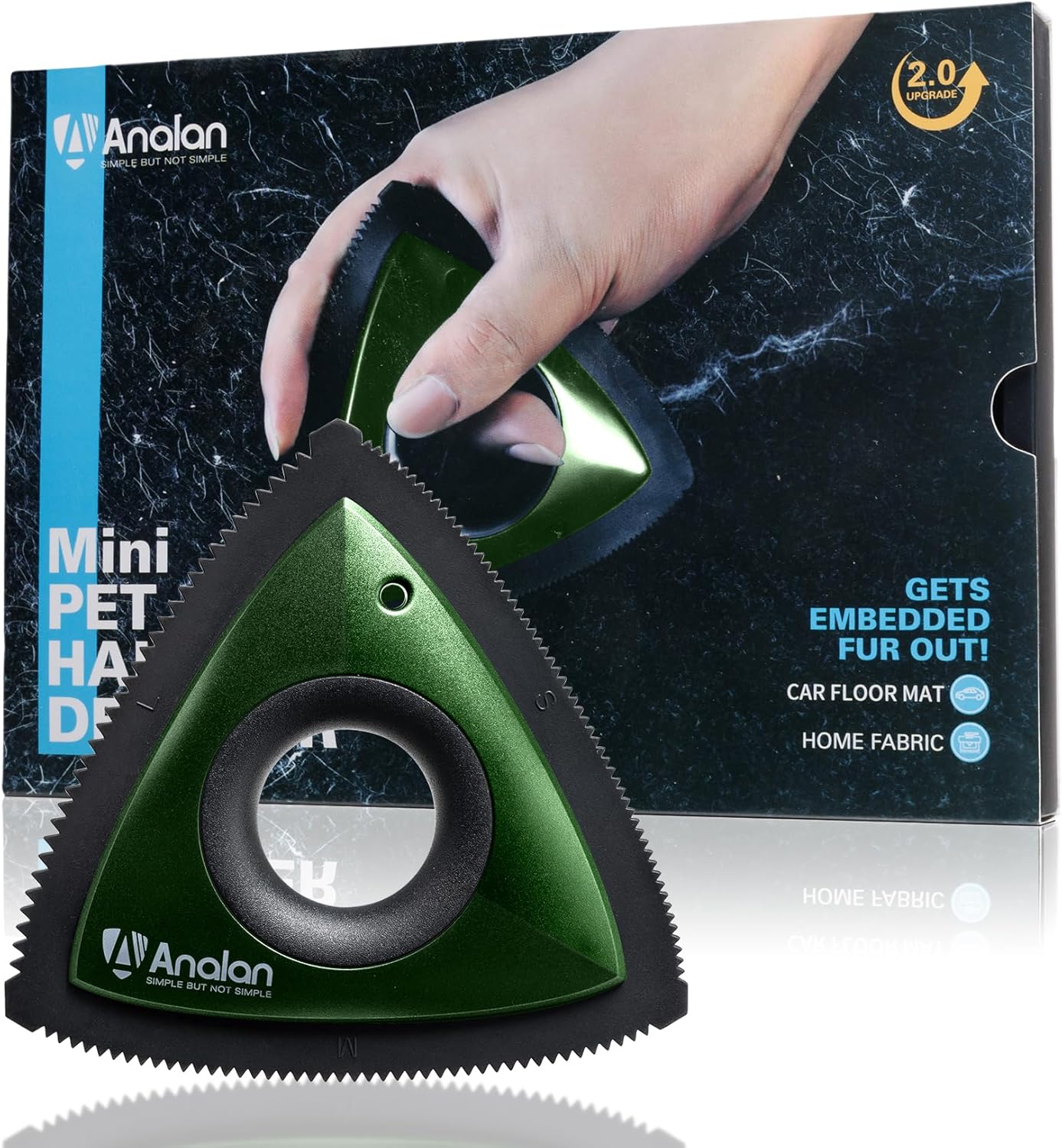 Analan Mini Pet Hair Remover for Car Detailing Supplies, Carpet Dog Hair Remover for Car Interior, Triangle Dog Hair Remover for Auto Detailing, Couch, Furniture, Lint, Carpet (Forest Green)