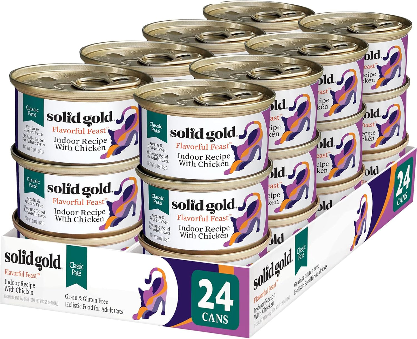 Solid Gold Wet Cat Food Pate for Indoor Cats - Healthy Canned Cat Food Pate w/Real Chicken, Omega Fatty Acids, Vitamins & Minerals - Grain Free & Gluten Free Can Meals for Cats & Kittens - 24ct/3oz