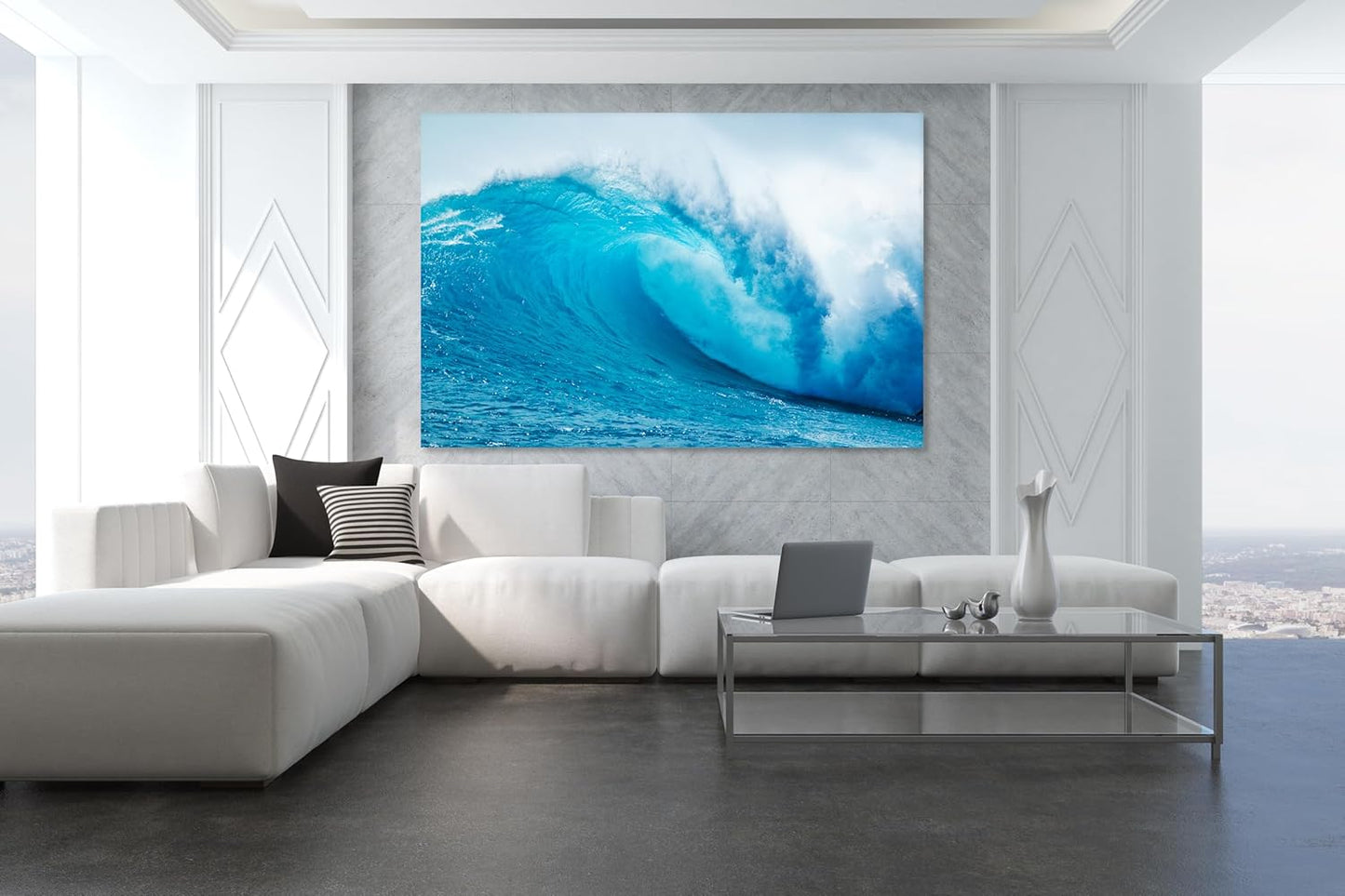 Nature Wall Art Prints - Ocean Forest Mountain Lake Canvas Landscapes - Small to Extra Large Living Room Bedroom Kitchen Bathroom Décor (Blue Ocean Wave, 20L" x 30W")
