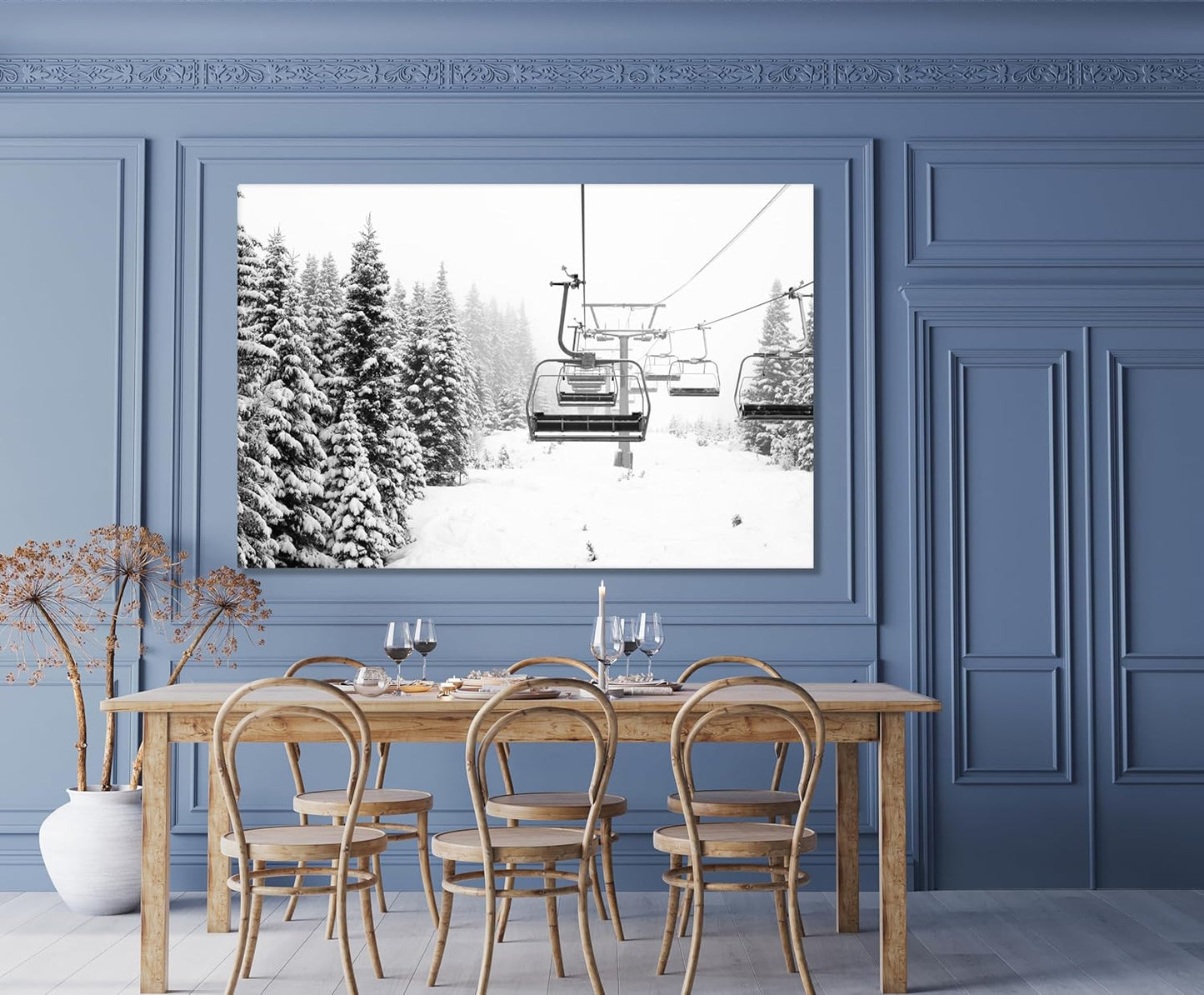 Nature Wall Art Prints - Ocean Forest Mountain Lake Canvas Landscapes - Small to Extra Large Living Room Bedroom Kitchen Bathroom Décor (Ski Lift on Snowy Mountain, 20L" x 30W")