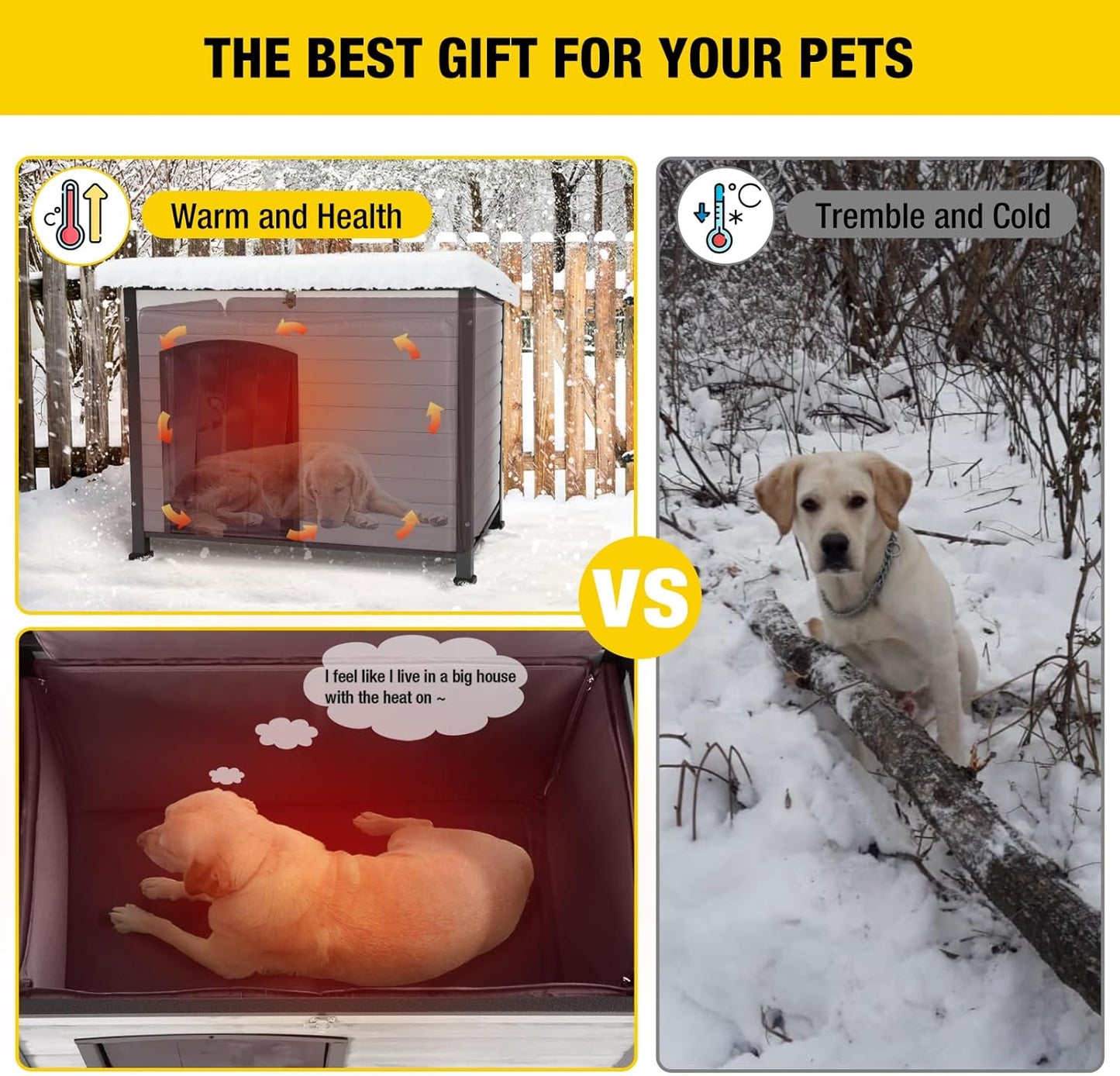 Aivituvin Dog House Outdoor with Insulated Liner, Weatherproof Dog House for Winter, Suitable for Small & Medium & Large Dogs with Unique All-Around Iron Frame(Off-White)