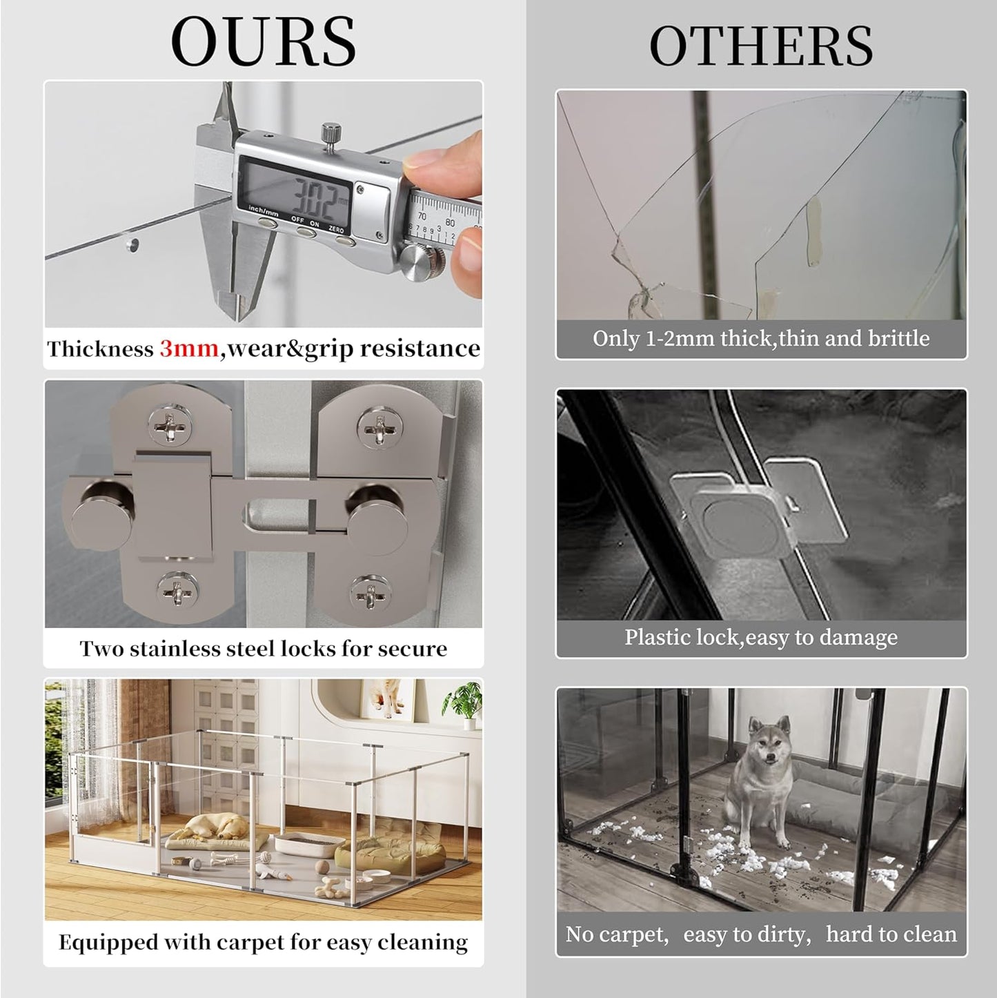 Dog Clear Playpen Fence Kennel: 10Panels Indoor Transparent Whelping Box Pen Cage with Waterproof whelping pad - Extra Long Acrylic Exercise Kennel with Metal Frame for Cats Puppy Rabbits Guinea Pig