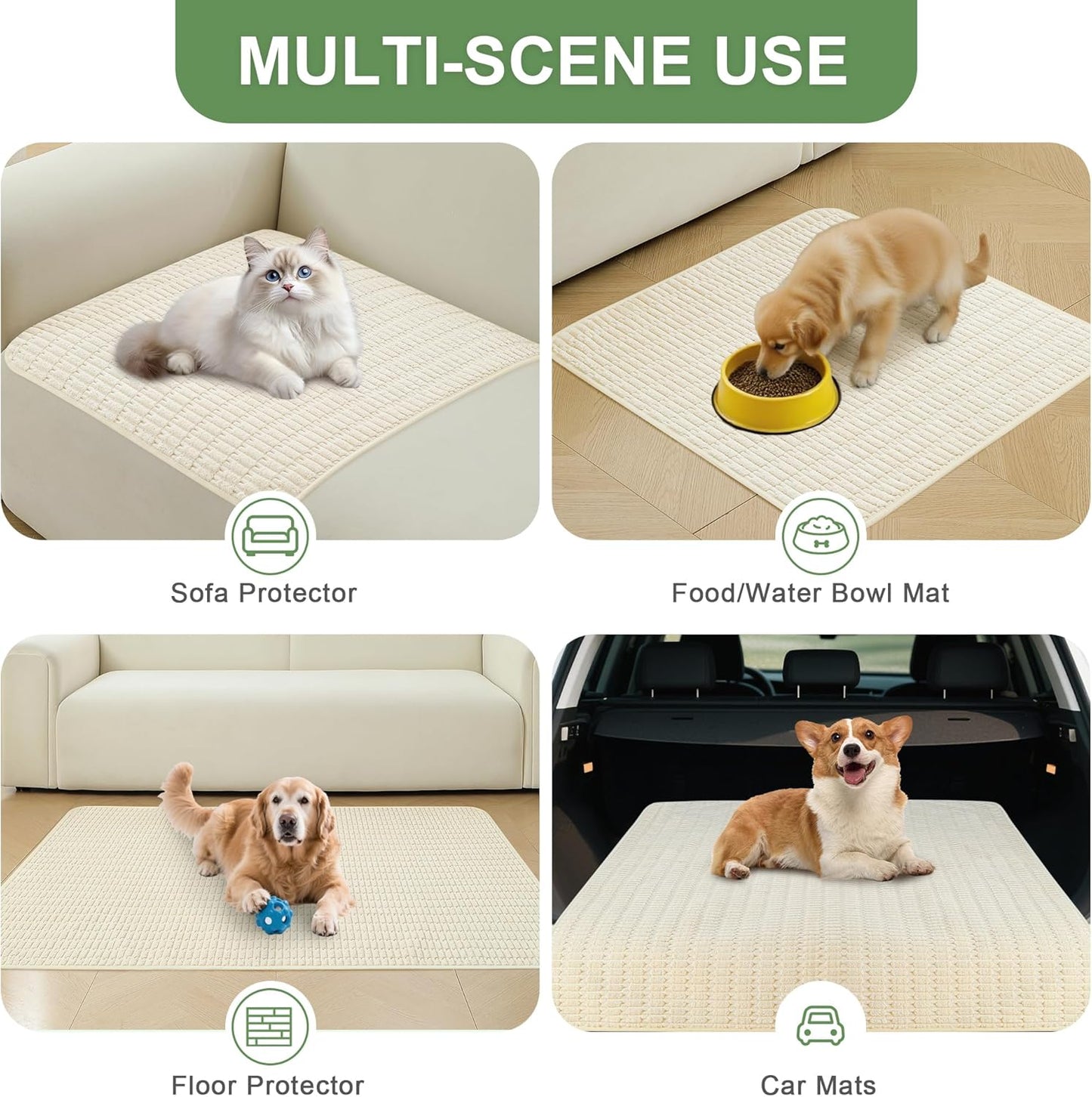 Washable Pee Pads for Dogs, 2 Pack Reusable Puppy Pads Dog Pads, Non-Slip Dog Pee Pads, Leakproof Pet Pee Pads Wee Wee Pads for Dogs. (Cream White, 30"x34"(Pack of 2))