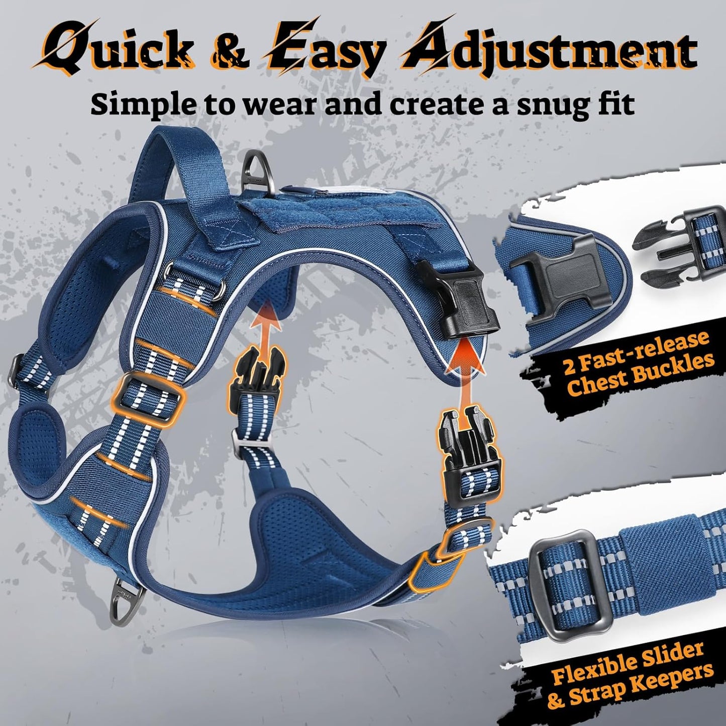 rabbitgoo Dog Harness Small Sized No Pull, Tactical Service Pet Vest with Molle and Control Handle, Adjustable and Reflective Military Harness for Easy Walking and Training, Blue, S