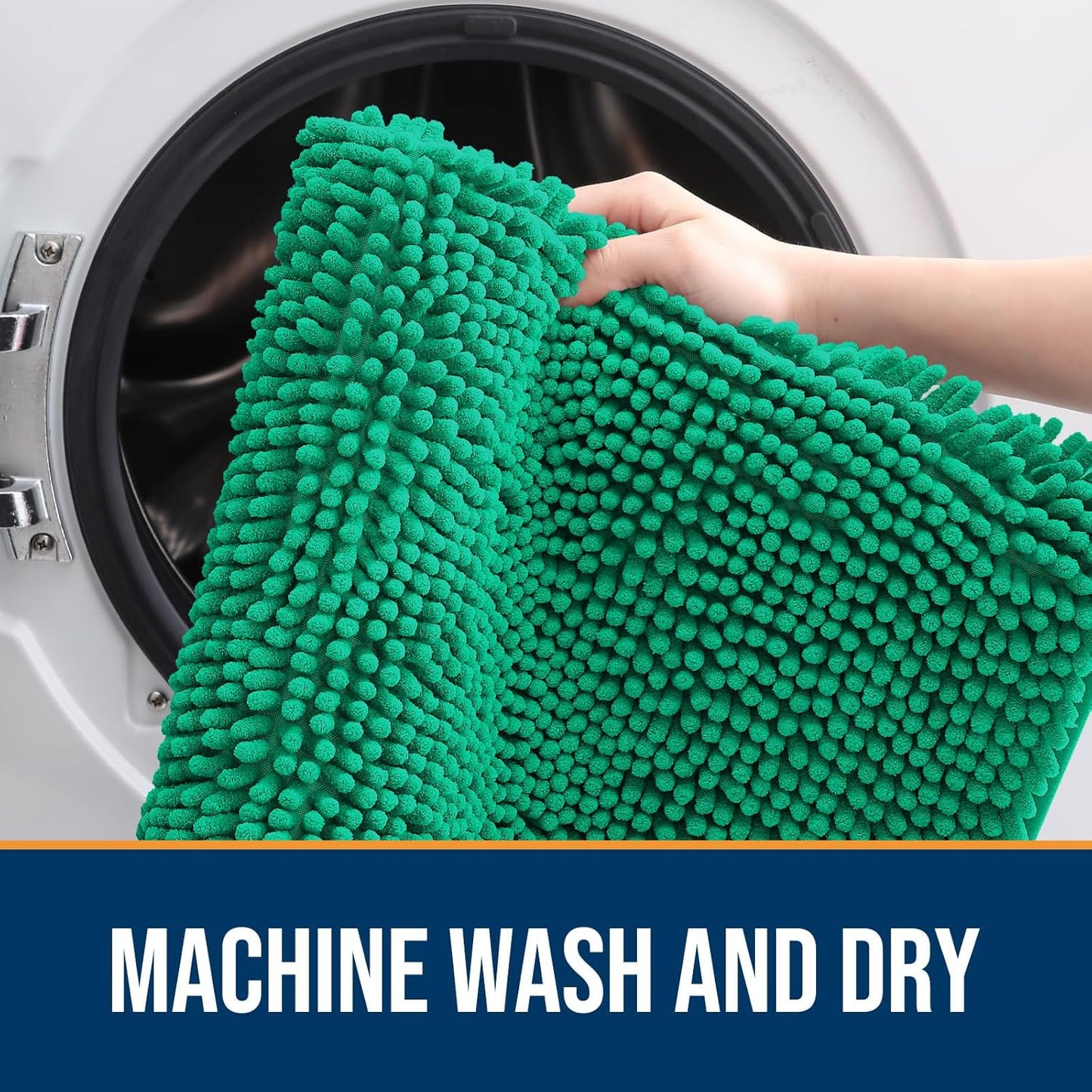 OLANLY Dog Door Mat for Muddy Paws 44x24, Absorbs Moisture and Dirt, Absorbent Non-Slip Washable Doormat, Quick Dry Chenille Mud Mat, Entry Indoor Entryway Carpet for Inside Floor, Emerald Green