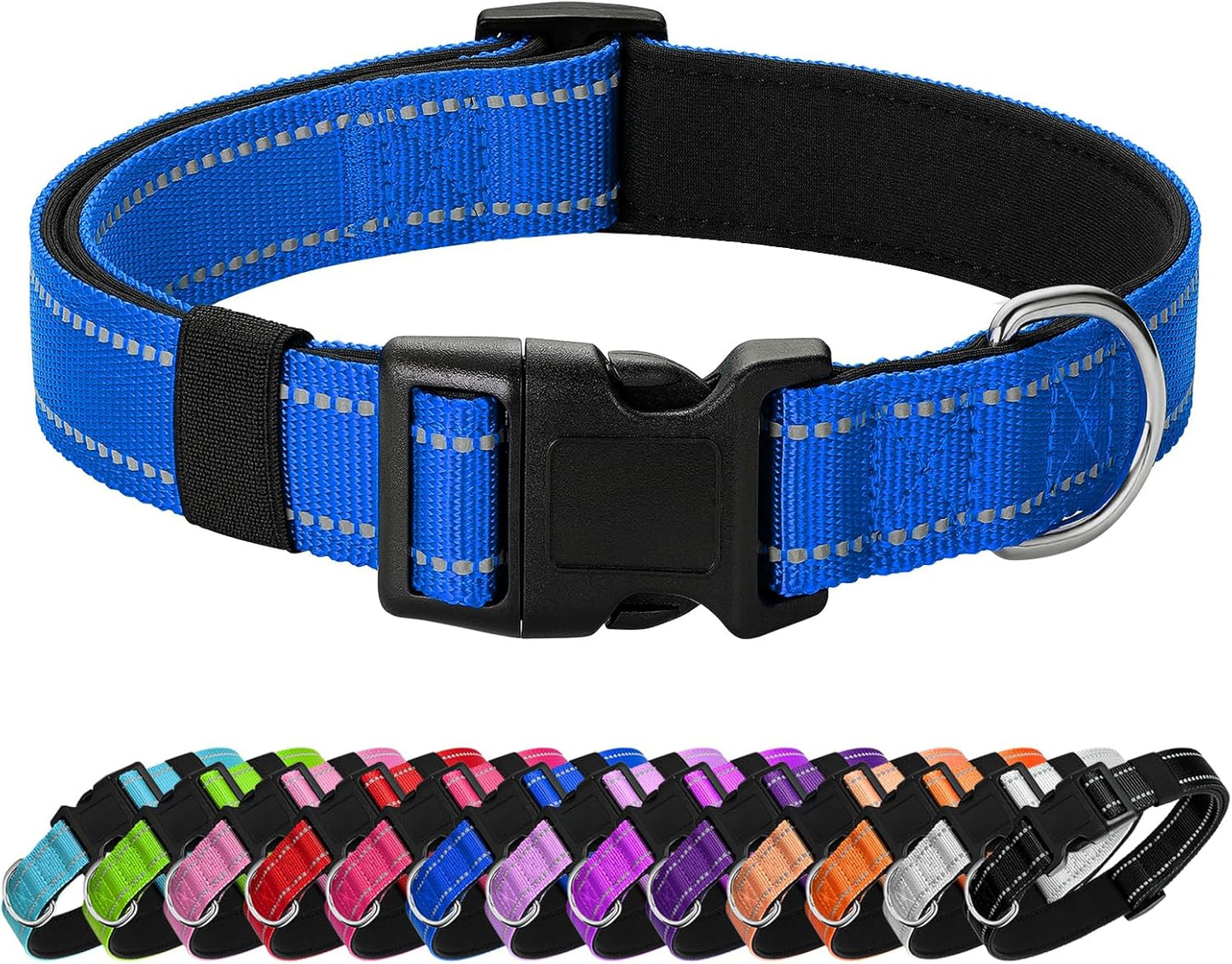 Reflective Dog Collar Padded with Soft Neoprene Breathable Quick Release Basic Dog Collars for Medium Large Dogs Blue Boy Girl