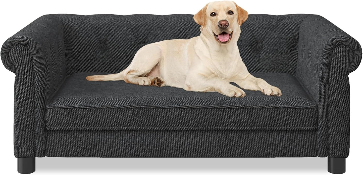 Dog Sofa Couch for Medium to Large Dogs, Memory Foam Pet Sofa Couch with Washable Fabric, Durable Elevated Dog Bed with Legs, Removable Cushion for Medium and Large Dogs, Black
