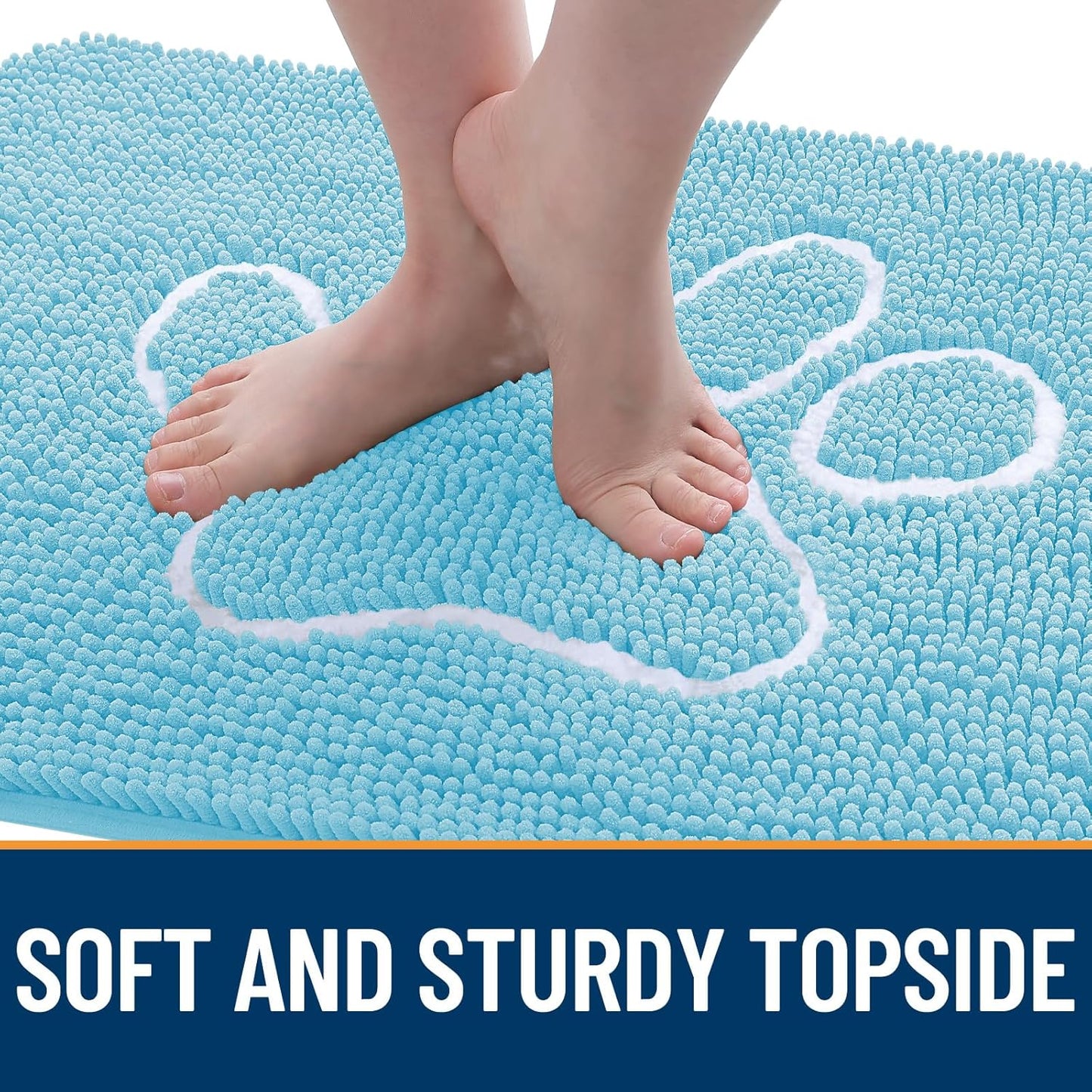 OLANLY Door Mat for Muddy Dog Paws 30x20, Ultra Absorbent Chenille Mud Doormat with Paw Print Design, Non-Slip Washable Doormat for Indoor Entryway, Quick-Dry Pet Bed Mats for Dirty Dogs, Blue