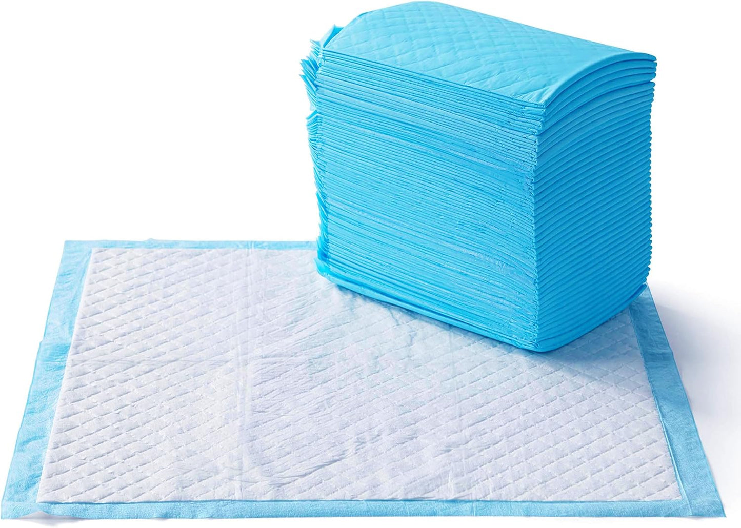 Amazon Basics Heavy Duty Dog and Puppy Pee Pads, 5-Layer Leak-Proof Ultra Absorbent, Quick-Dry Surface, Potty Training, Regular (24x23"), 50 Count, Blue & White