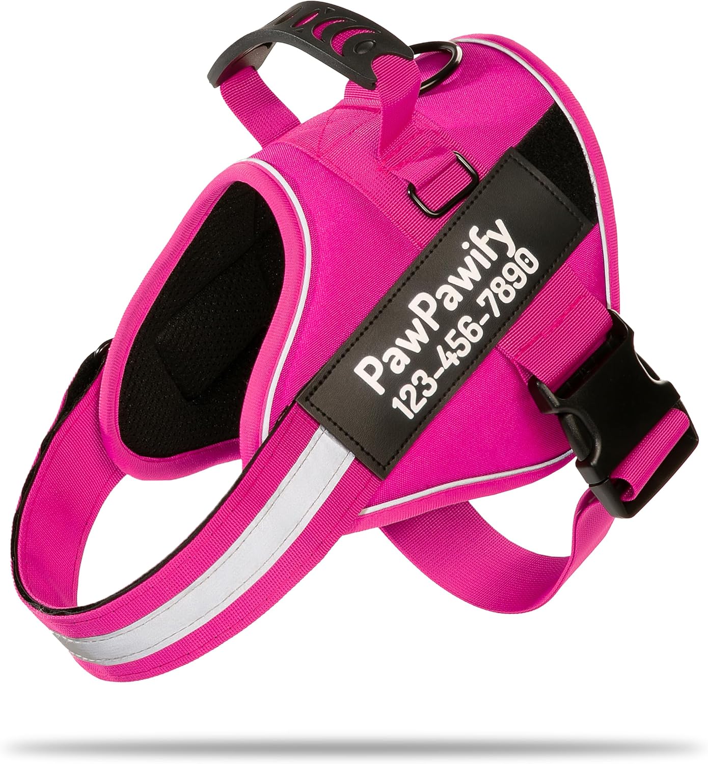 PawPawify Custom No Pull Dog Harness with Name and Phone Number, Heavy Duty Personalized Pet Vest to Prevent Tugging, Pulling, or Choking, Training and Walking (New Pink, XXL (85-140 LBS))