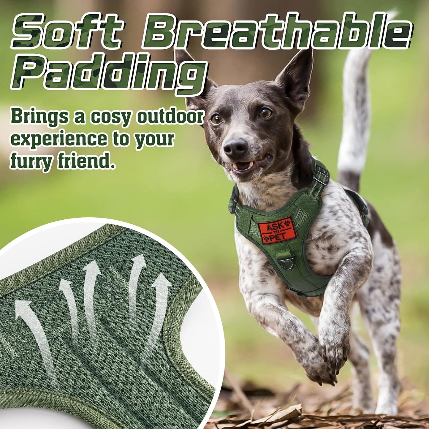 rabbitgoo Tactical Dog Harness Medium Sized Dog, No Pull Military Service Vest with Handle & Molle, Easy Control for Training Walking, Adjustable Reflective Straps, Green, M