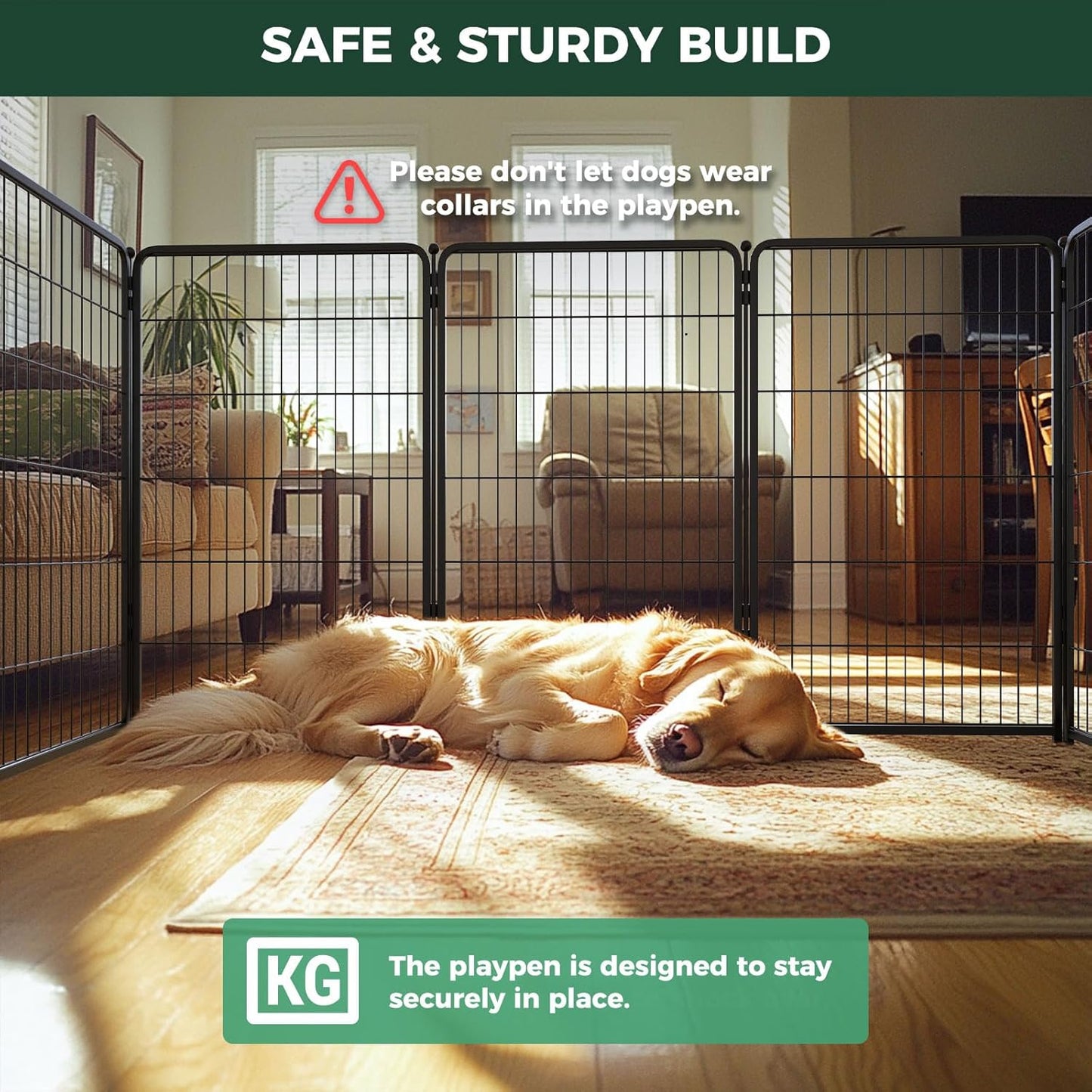 FXW Homeplus Unleashed Indoor Dog Playpen - Stress-Free and Safe Play, Heavy Duty 45 Inch 12 Wire Panels Dog Pen for Large Dogs, Black│Patented