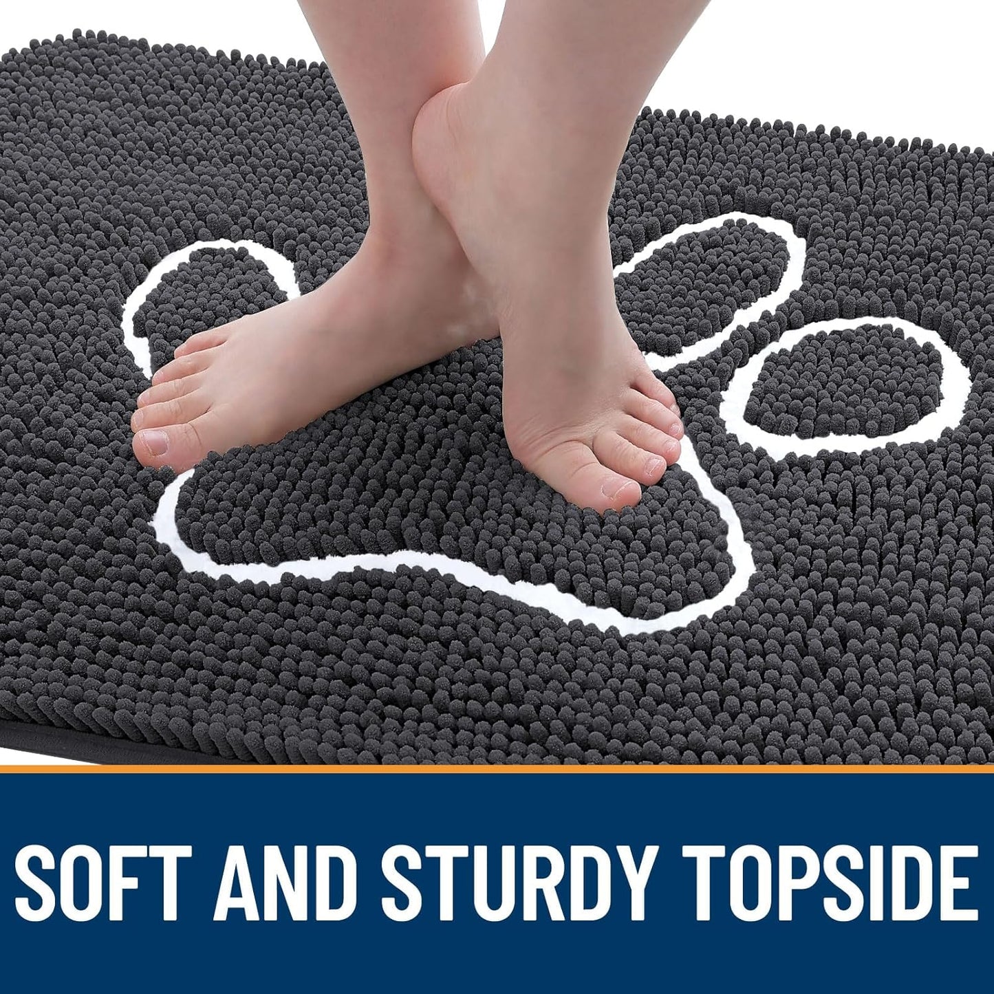 OLANLY Door Mat for Muddy Dog Paws 47x24, Ultra Absorbent Chenille Mud Doormat with Paw Print Design, Non-Slip Washable Doormat for Indoor Entryway, Quick-Dry Pet Bed Mats for Dirty Dogs, Dark Grey