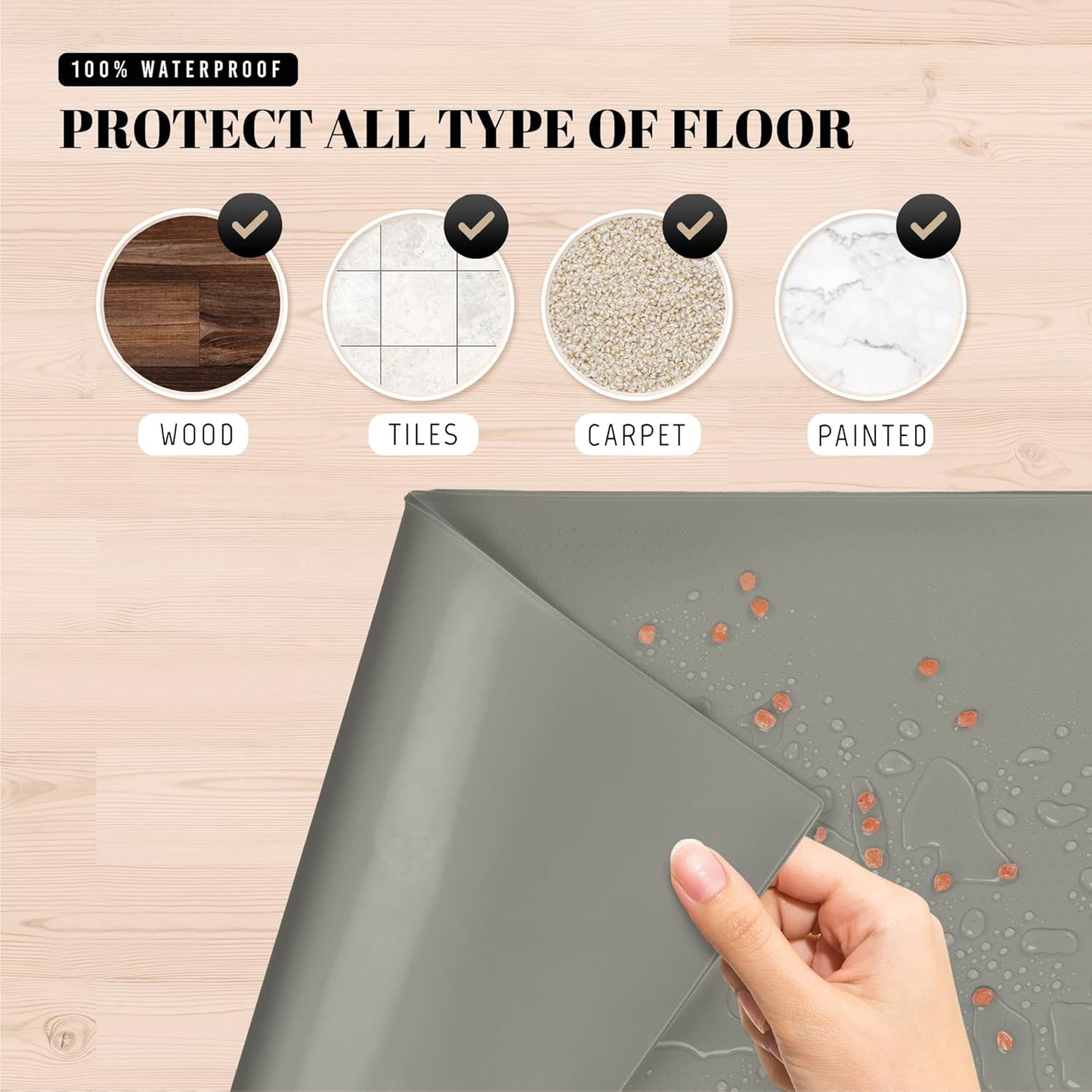 AVERYDAY 32x24'' Silicone Dog Mat for Food and Water, 0.63'' Edge Dog Food Bowl Mats for Floor Waterproof, Dogs Water Mat for Sloppy Drinker, Non Slip Rubber Pet Feeding Mats for Indoor Dogs and Cats