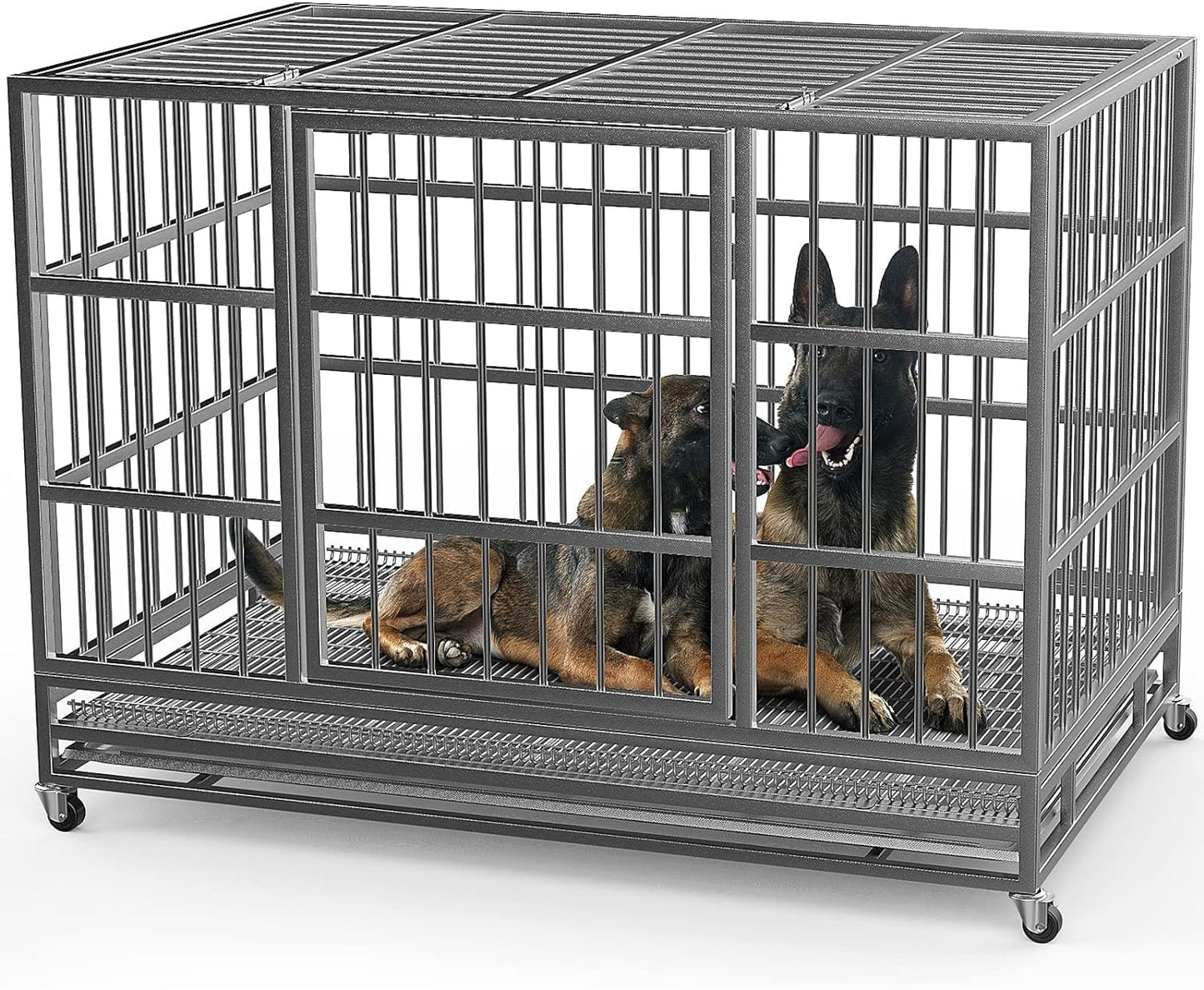 Oranland 38 Inch Heavy Duty Indestructible Dog Crate Cage Kennel with Wheels, High Anxiety Dog Kennel, Sturdy Locks, Double Door and Removable Tray Design, Extra Large XL Dog Crate.