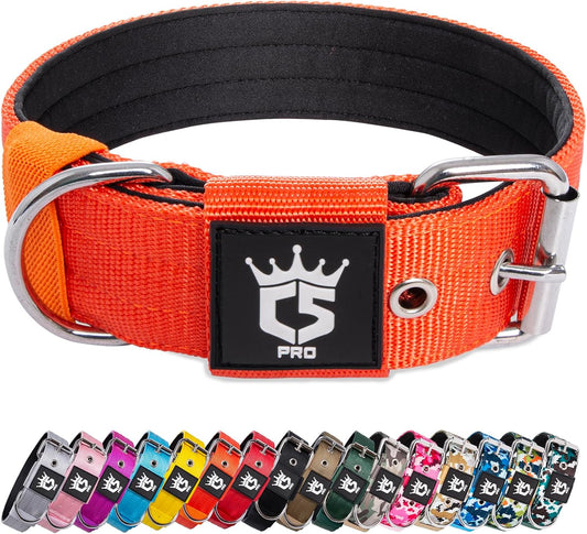 TSPRO Tactical Dog Collar 1.5 Inch Wide Thick Dog Collars with Heavy Duty Metal Buckle, Durable, Strong, Adjustable for Medium to Large Dogs (Orange L)