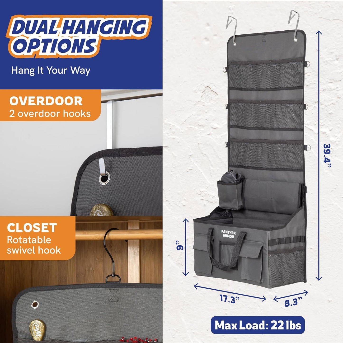 Panther Armor Dog Travel Bag- Hanging Dog Organizer & Pet Storage Tote Bag for Supplies,mWaterproof Door Storage & Closet Organizer, Food & Treat Container for Travel Accessories