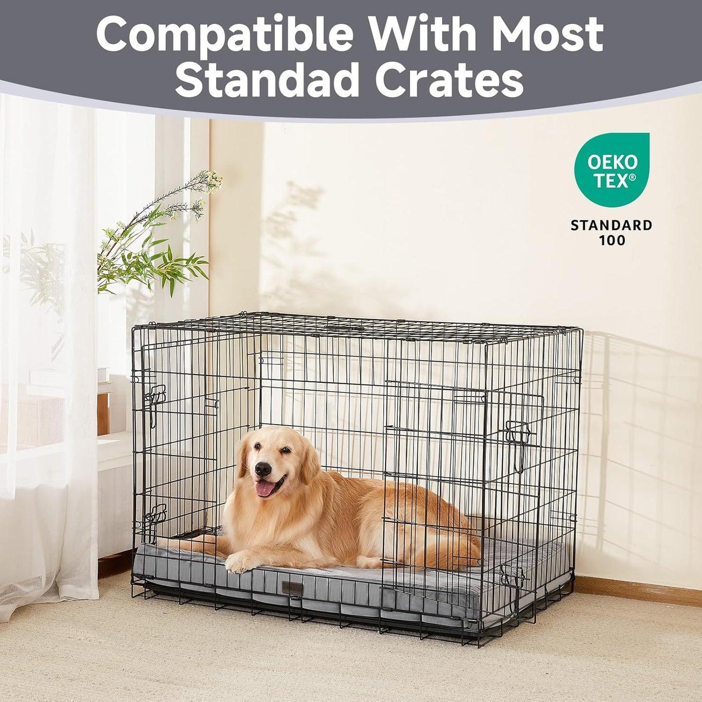 OhGeni Orthopedic Waterproof & Machine Washable Dog Bed for Medium Large Pets, Suitable for Crates, Cat Mat with 25D Egg Crate Foam, Non-Slip Bottom & Removable Cover, 35 Inches(Gray)