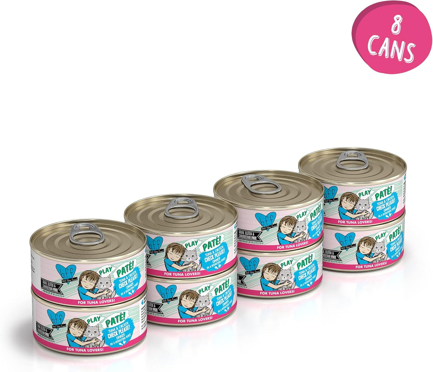 Weruva B.F.F. Play - Best Feline Friend Paté Lovers, Aw Yeah!, Tuna & Chicken Check Please! with Tuna & Chicken, 5.5oz Can (Pack of 8)