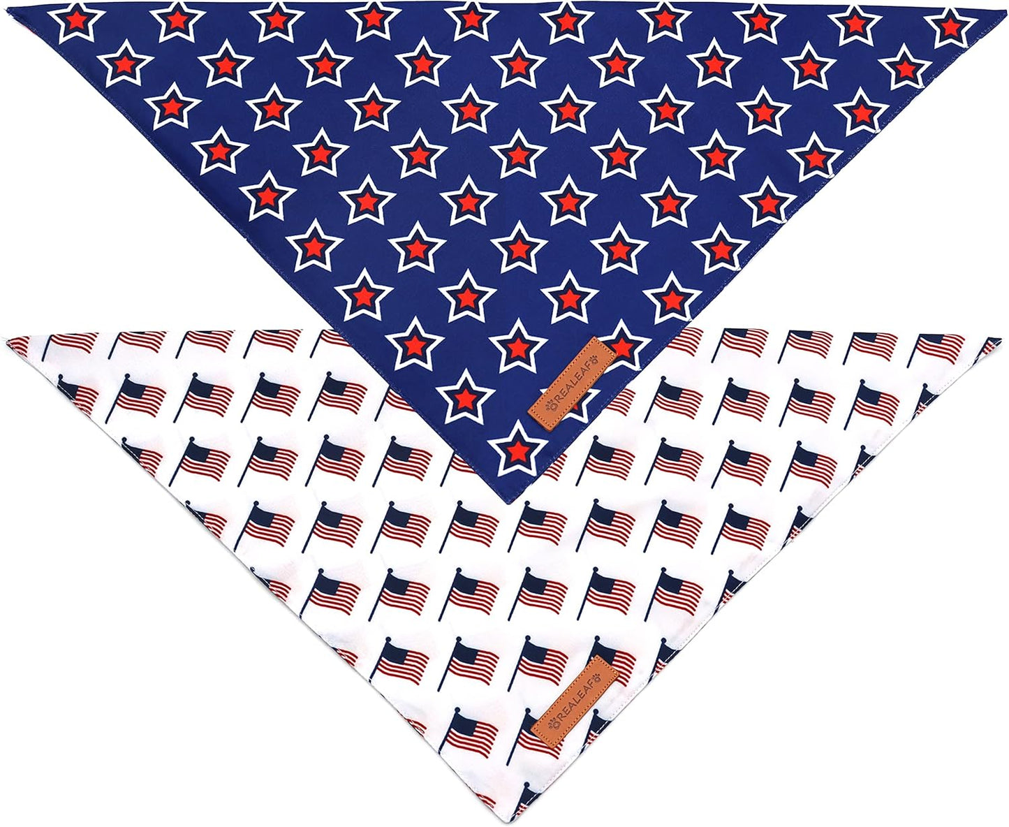 Realeaf American Flag Dog Bandanas 2 Pack, Triangle Reversible 4th of July Pet Scarf for Boy and Girl, Premium Durable Fabric, Patriotic Bandana for Small Medium Large and Extra Large Dogs (Small)