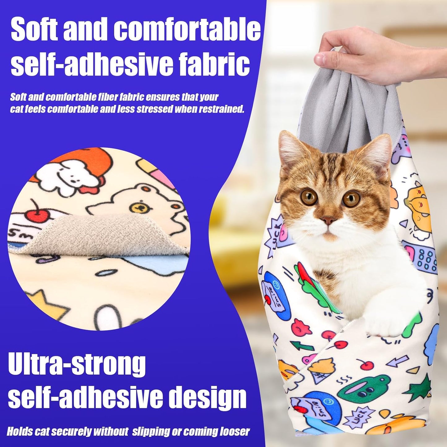 XANGNIER 2 Pcs Cat Wrap for Grooming,Cat Restraint Wrap for Cutting Nails,Fabric Burrito Wrap for Nail Clipping, Anti-Scratch, Anti-Escape,Multifunctional Swaddle Wrap Pet Tool (27.5 x 27.5 Inch)