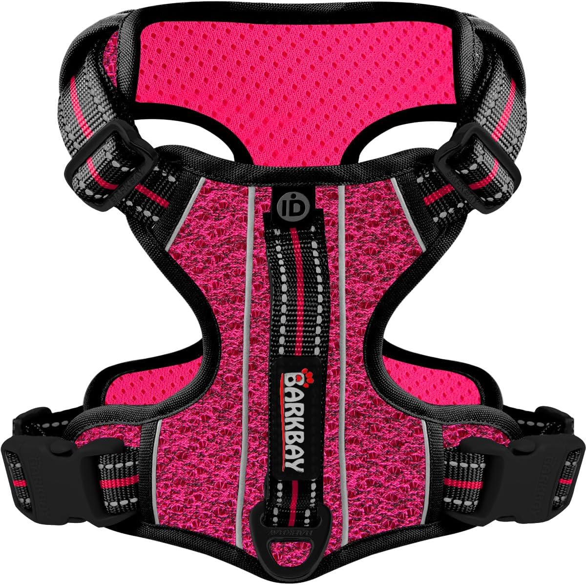 BARKBAY Dog Harness No Pull with ID Tag Pocket - Heavy Duty, Reflective, Easy Control for Large Dogs(Pink/Black,M)