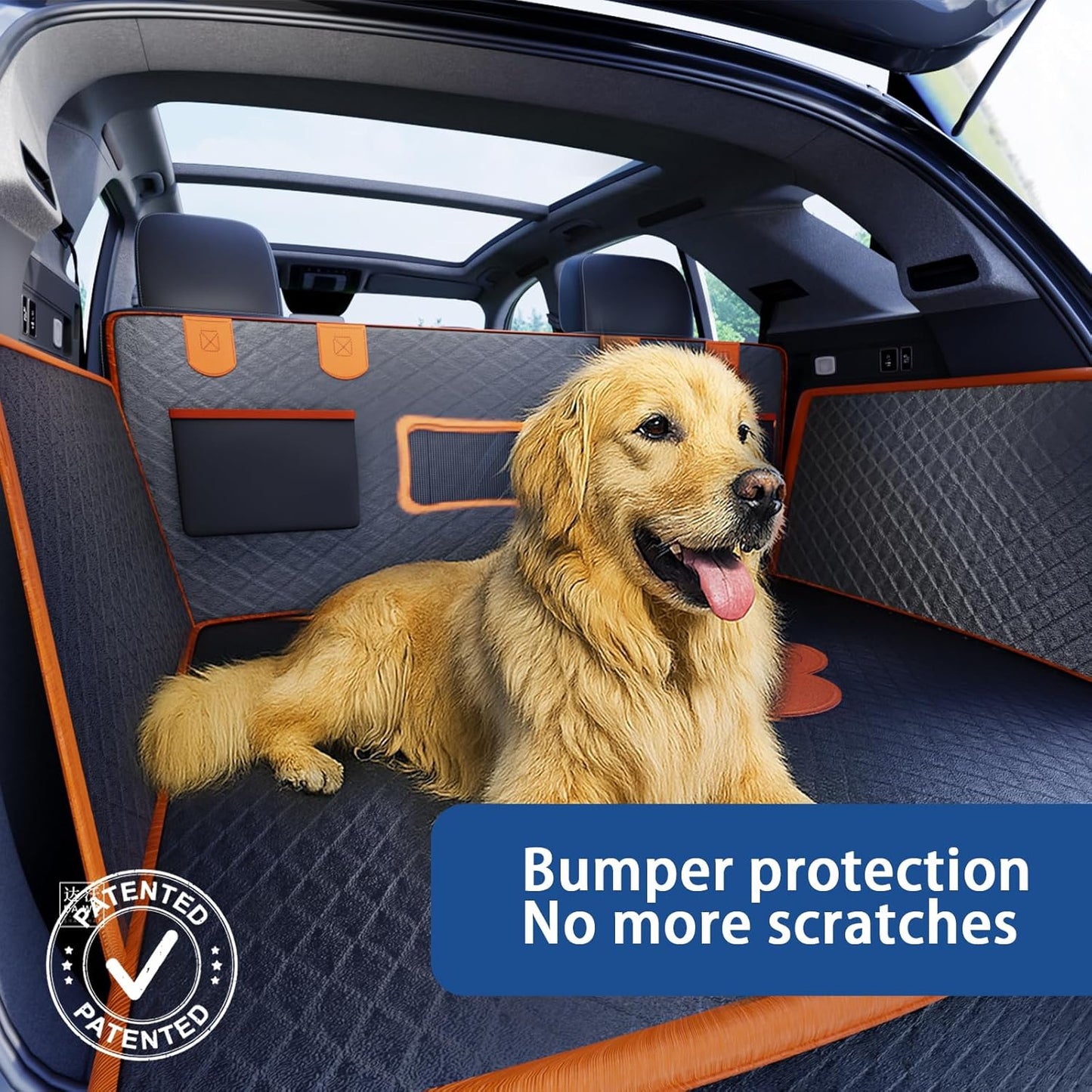 SUV Cargo Liner for Dogs, PU Leather Waterproof Pet Trunk Cargo Cover Dog Seat Mat for SUVs Sedans Vans with Bumper Flap Protector, Non-Slip, Large Size Universal Fit, Black