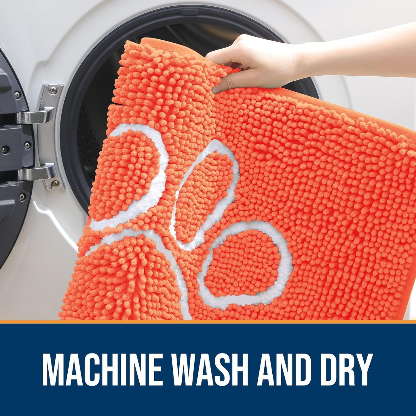 OLANLY Door Mat for Muddy Dog Paws 36x24, Ultra Absorbent Chenille Mud Doormat with Paw Print Design, Non-Slip Washable Doormat for Indoor Entryway, Quick-Dry Pet Bed Mats for Dirty Dogs, Coral