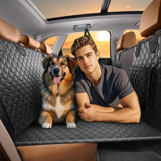 Back Seat Extender for Dogs Holds 400lbs, PU Leather Hard Bottom Car Seat Cover for Dogs,Heavy Duty Dog Car Seat Cover for Back Seat, Waterproof Dog Hammock for Car, Large Pet Bed for Car, Suv, Truck
