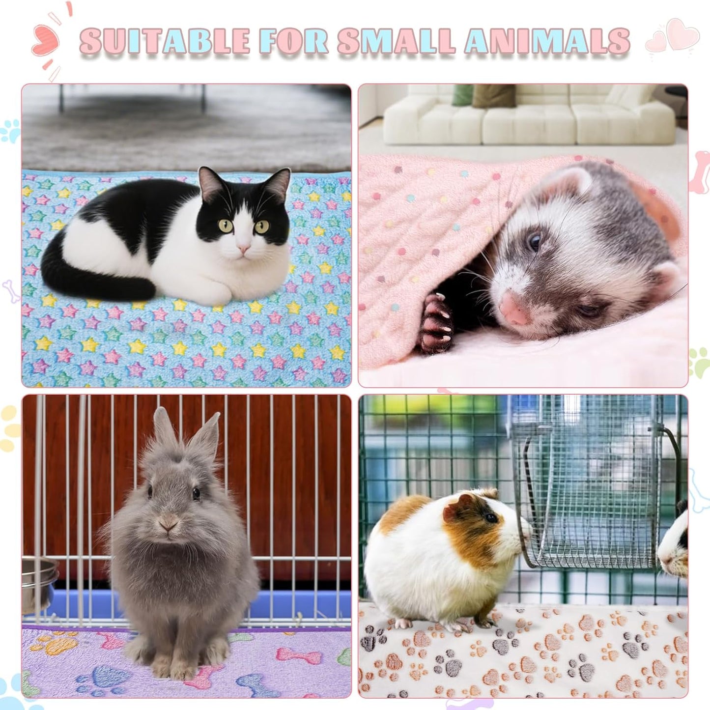 6 Pack Guinea Pig Cage Liner, Washable Guinea Pig Fleece Blankets Beding Accessories, Flannel Throw Warm Sleep Mat, Pet Pee Pads for Small Animal Hamster Rabbit Puppy Cat (Light Color, 30x20 Inch)