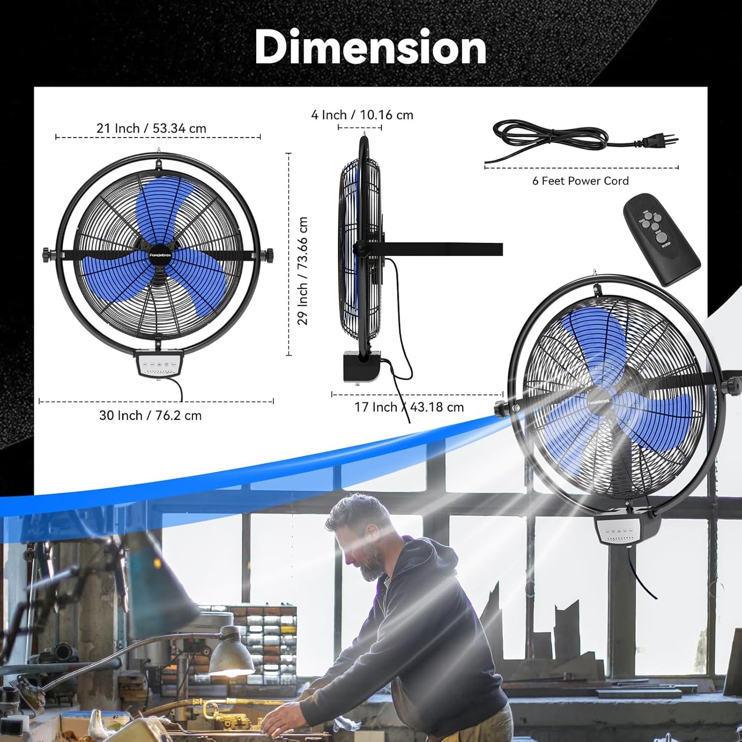 20 IN 5500 CFM Remote Control Wall Mount Fan, 3 Speed High Velocity Wall Fan with Timer, Oscillation & Tilting, Air Circulator for Garage, Commercial, Greenhouse, Warehouse & Gazebo Use, UL Listed