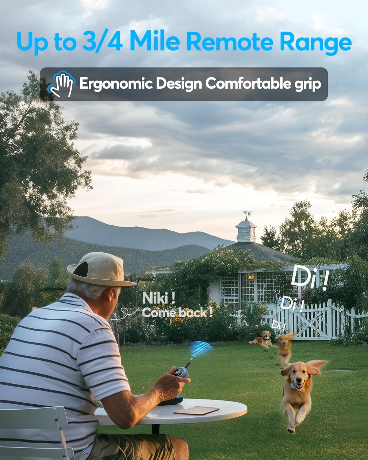 Jugbow Dog Training Collar - 3/4 Mile Remote Dog Shock Collar with 3 Training Modes, Electric Collars with LED Light & Security Lock, IPX8 Waterproof Rechargeable E-Collar for Large Medium Dogs (Blue)