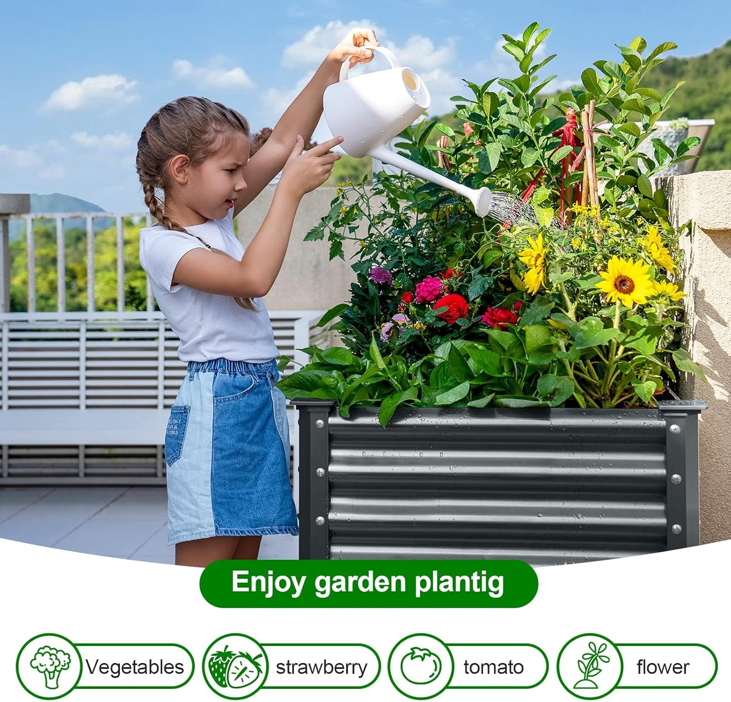 Land Guard Galvanized Raised Garden Bed with Legs, 48×24×32in Large Metal Elevated Raised Planter Box with Drainage Holes for Backyard, Patio, Balcony, 400lb Capacity(Grey)……